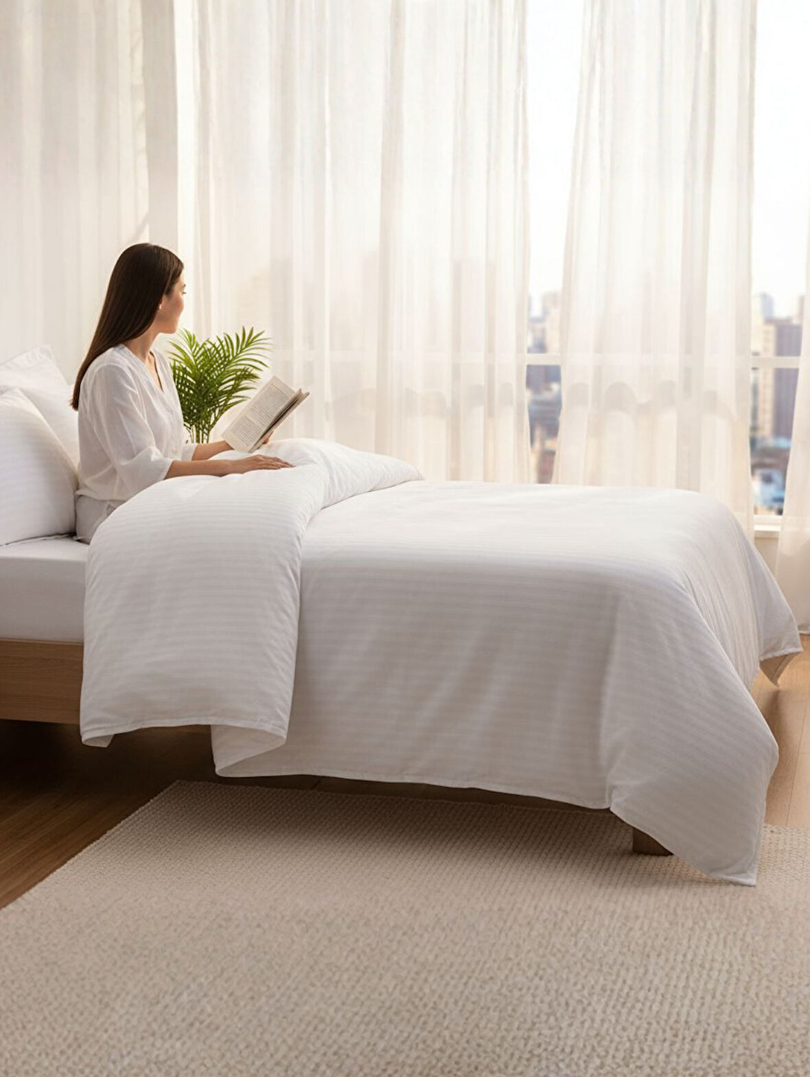 Tek Kişilik Çizgili Pamuk Saten Nevresim | 160x230 | Mix & Match | Otel Serisi