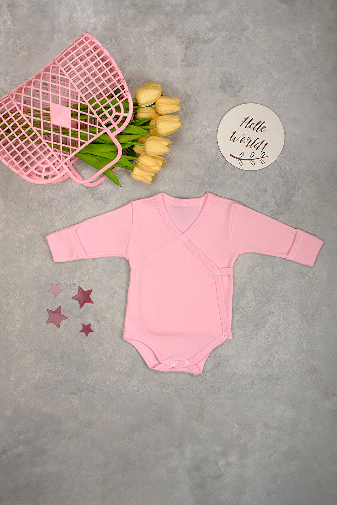 Pamuklu  Uzun Kollu V Yaka Çıtçıtlı Body Zıbın