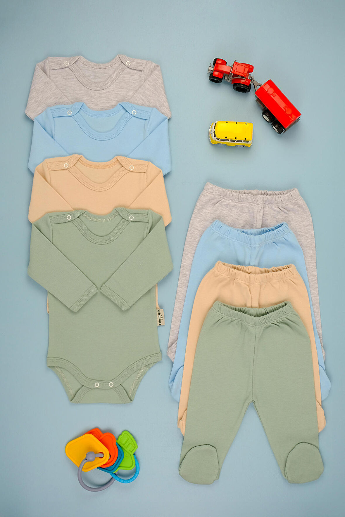 Pamuklu Yumuşak Kız - Erkek Bebek Uzun Kollu Patikli 4'lü Takım