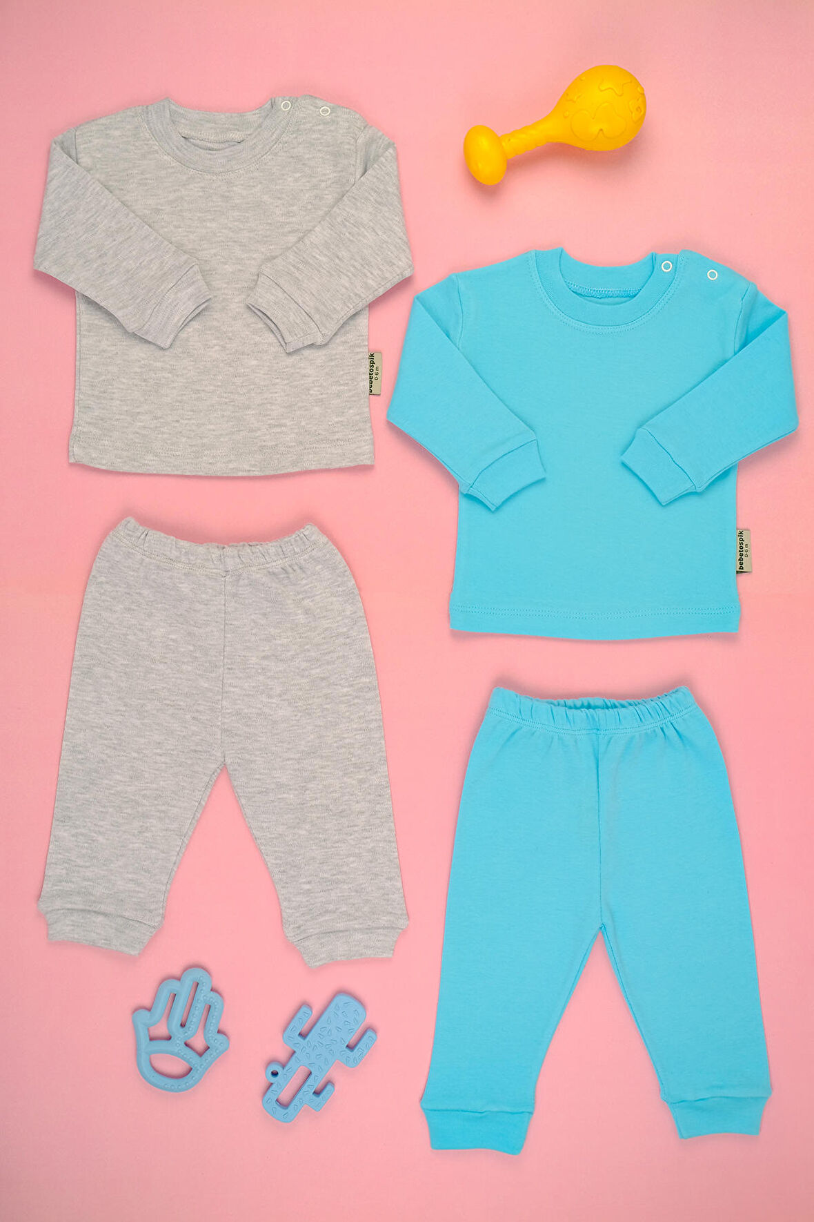 Pamuklu Yumuşak Kız - Erkek Bebek Uzun Kollu Omuz ÇıtÇıt 2'li Takım