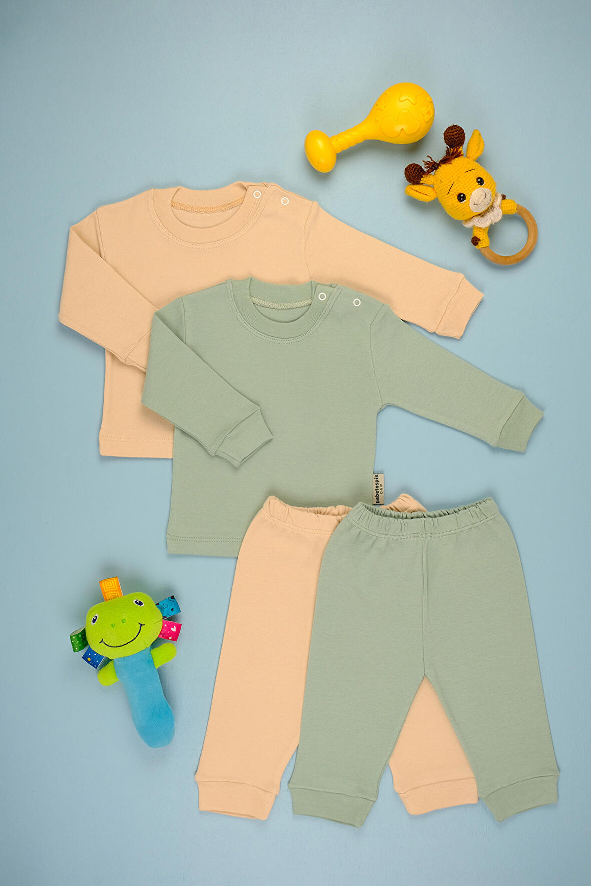 Pamuklu Yumuşak Kız - Erkek Bebek Uzun Kollu Omuz ÇıtÇıt 2'li Takım