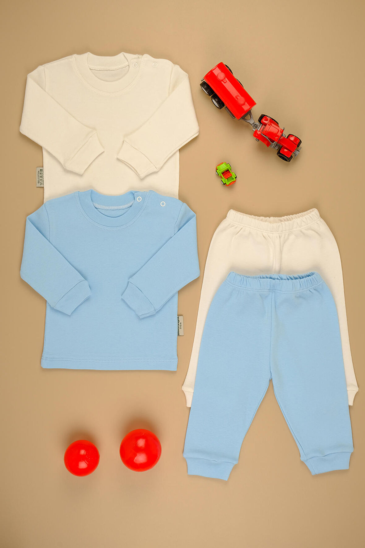 Pamuklu Yumuşak Kız - Erkek Bebek Uzun Kollu Omuz ÇıtÇıt 2'li Takım