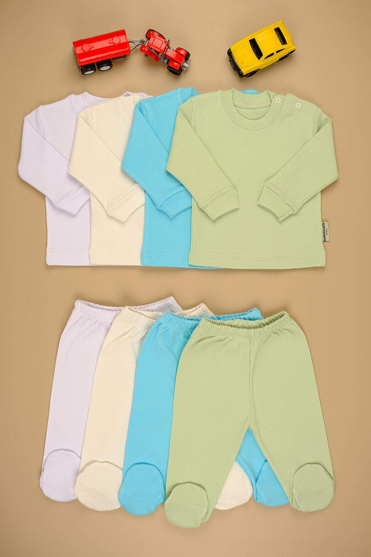 Pamuklu Yumuşak Kız - Erkek Bebek Uzun Kollu Omuz ÇıtÇıt 4'lu Takım