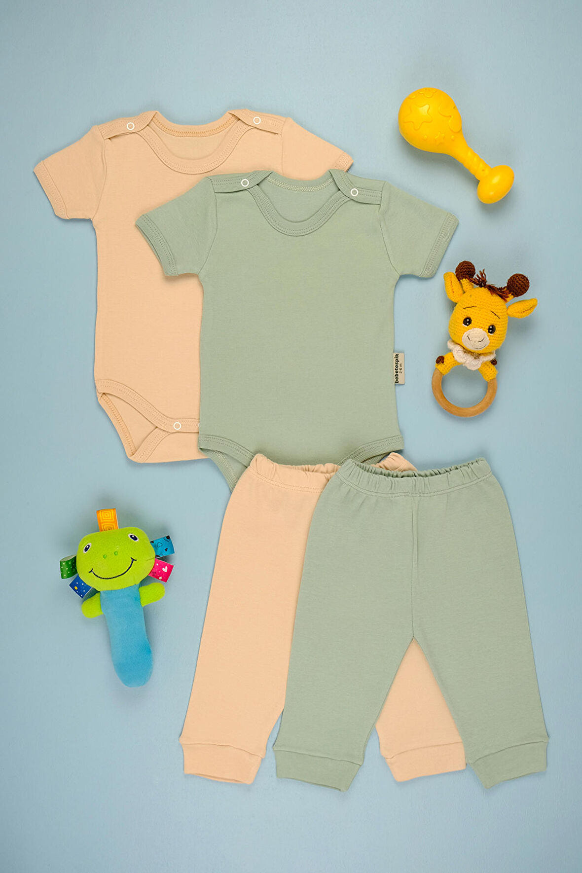 Pamuklu Yumuşak Kız - Erkek Bebek Uzun Kollu Omuz ÇıtÇıt 2'li Takım