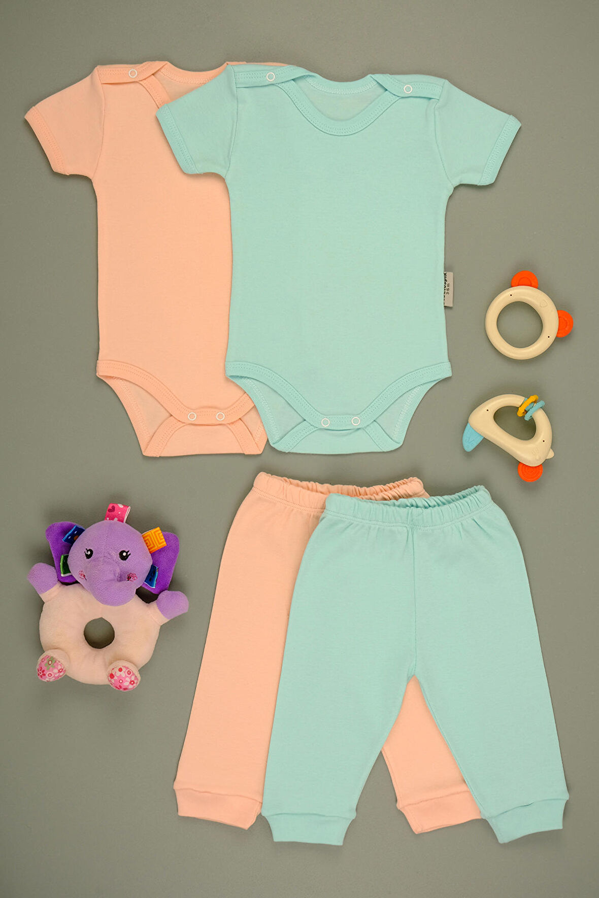 Pamuklu Yumuşak Kız - Erkek Bebek Uzun Kollu Omuz ÇıtÇıt 2'li Takım