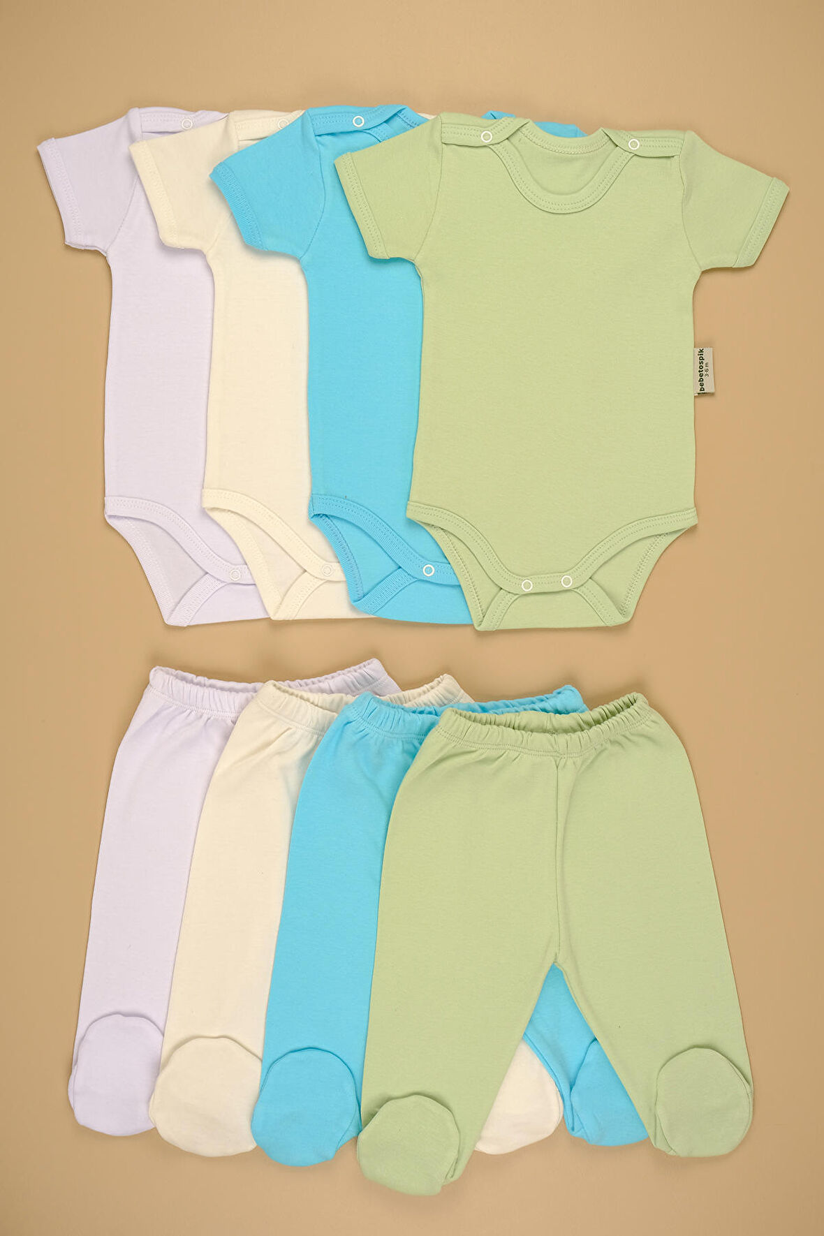 Pamuklu Yumuşak Kız - Erkek Bebek Kısa Kollu Omuz ÇıtÇıt Patikli 4'lu Takım