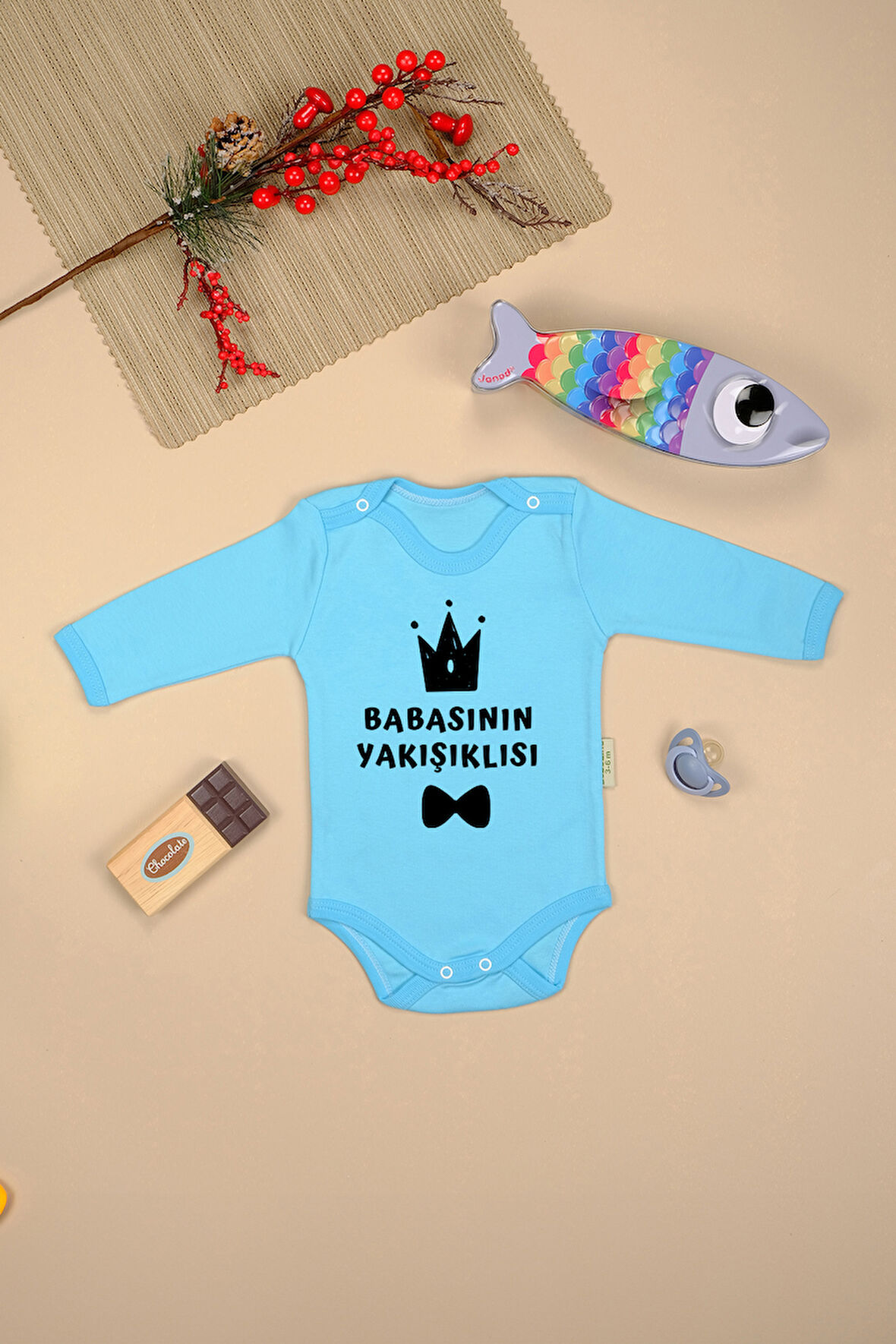 Pamuklu Babasının Yakışıklısı Baskılı Çıtçıt Body Zıbın