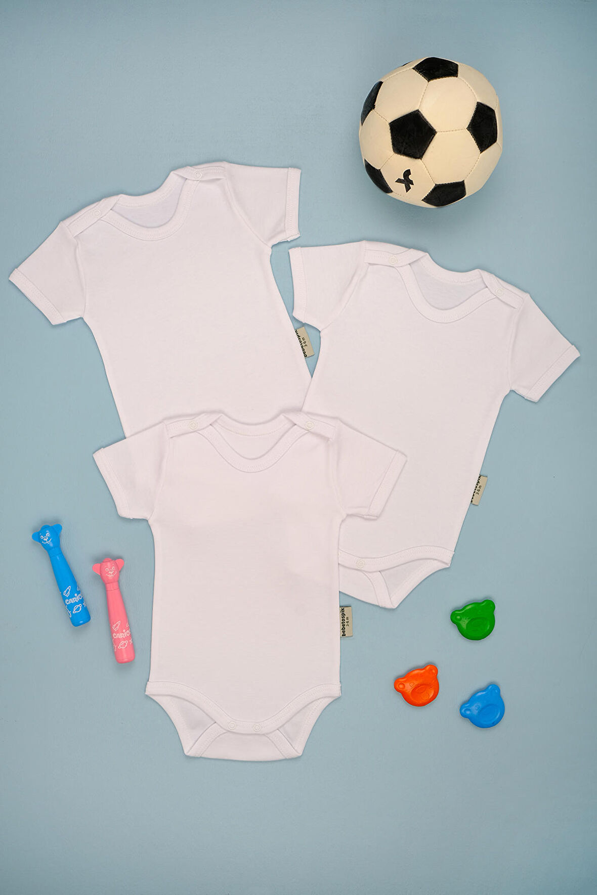 Pamuk Kısa Kollu 3'lü Paket Çıt Çıt Body Zıbın