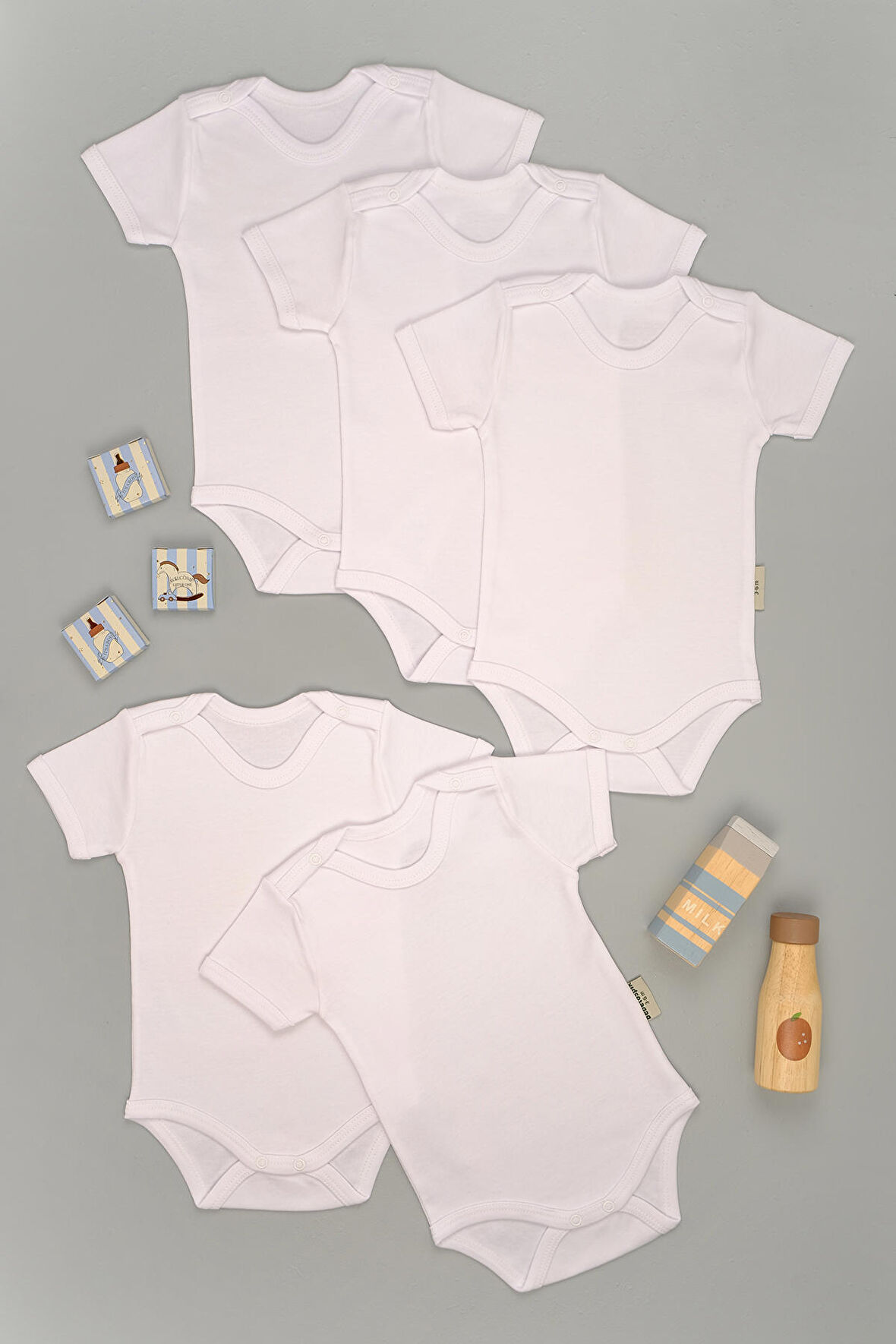 Pamuk Kısa Kollu 5'li Paket Çıt Çıt Body Zıbın