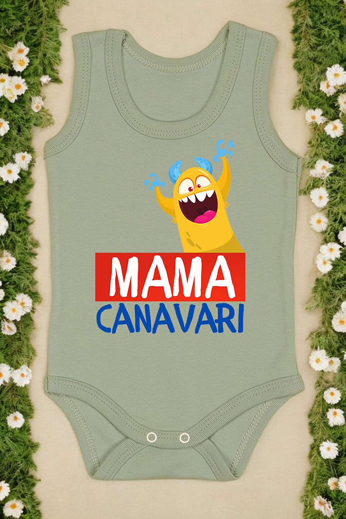 Mama Canavarı Baskılı Pamuk Atlet Zıbın