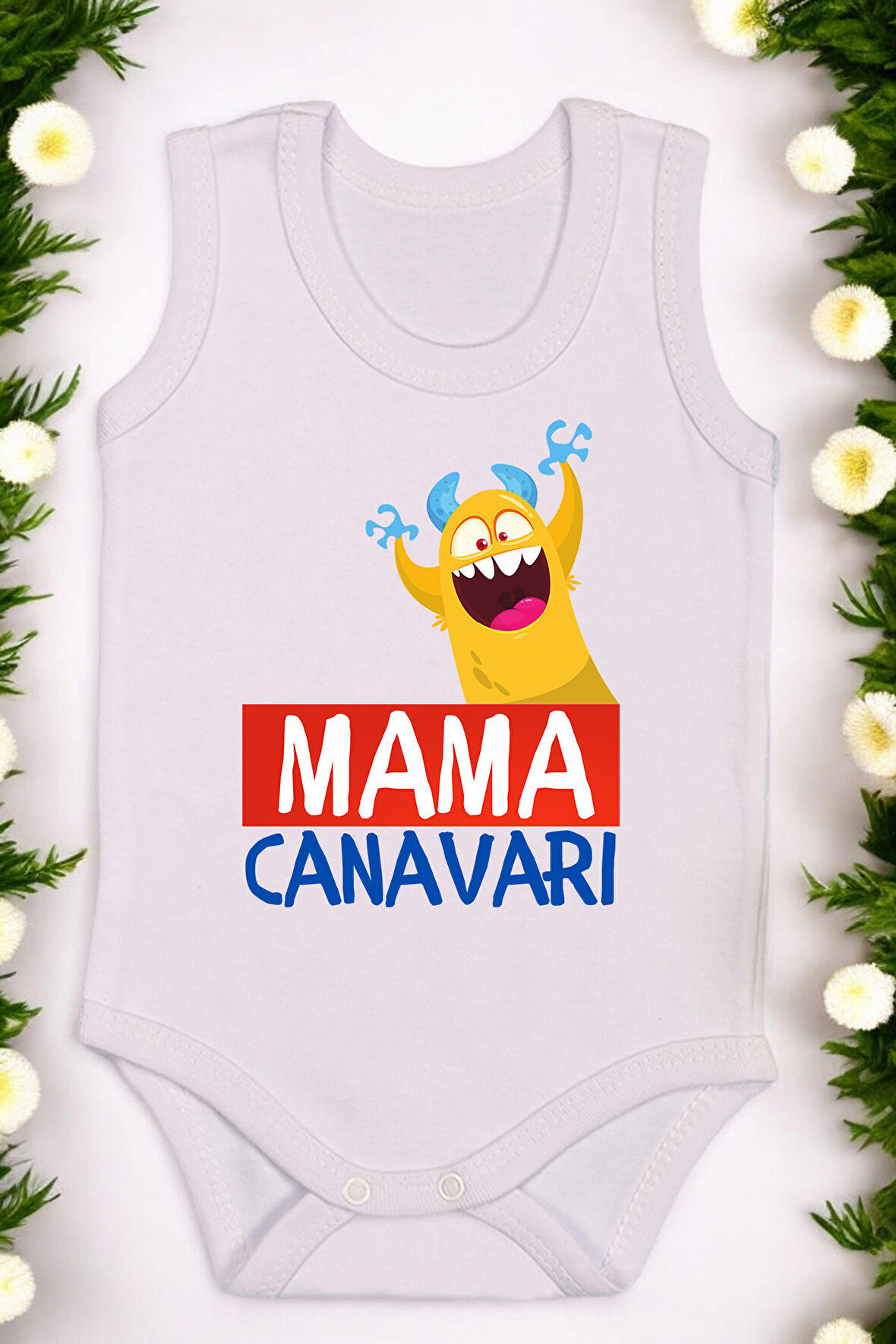 Mama Canavarı Baskılı Pamuk Atlet Zıbın