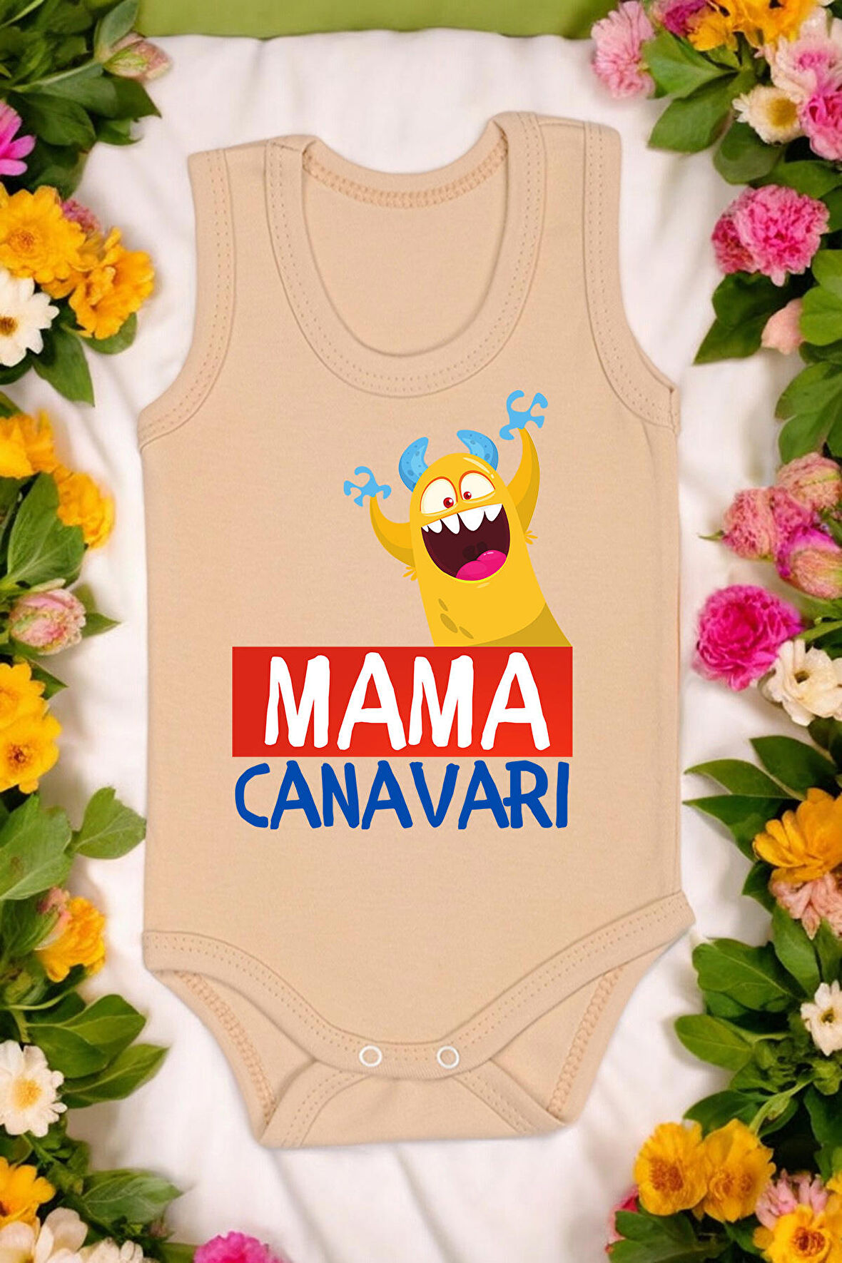 Mama Canavarı Baskılı Pamuk Atlet Zıbın