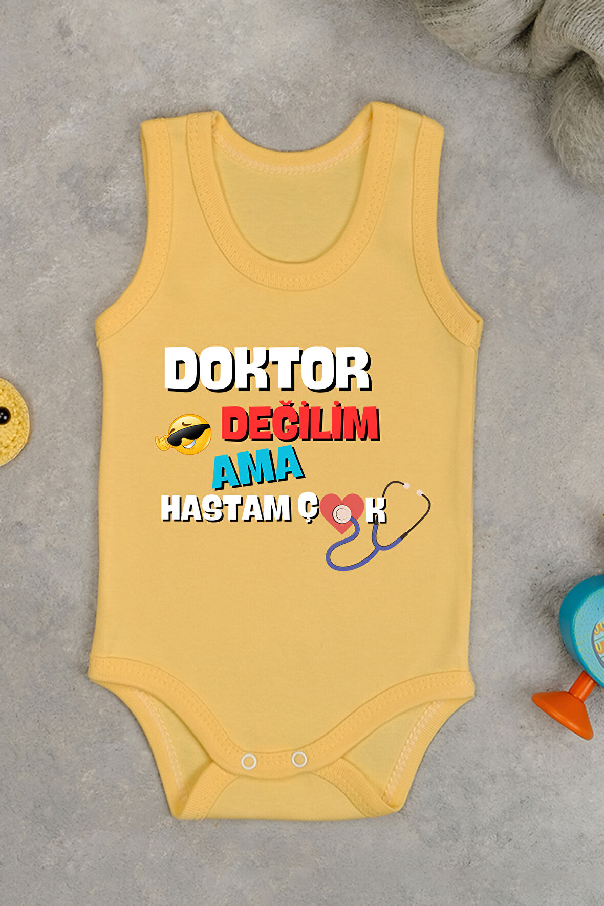 Doktor Değilim Ama Hastam Çok Baskılı Pamuk Atlet Zıbın