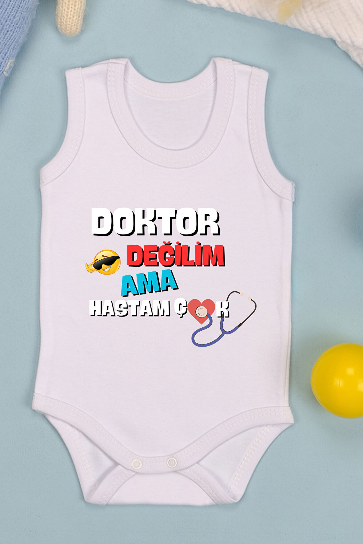 Doktor Değilim Ama Hastam Çok Baskılı Pamuk Atlet Zıbın