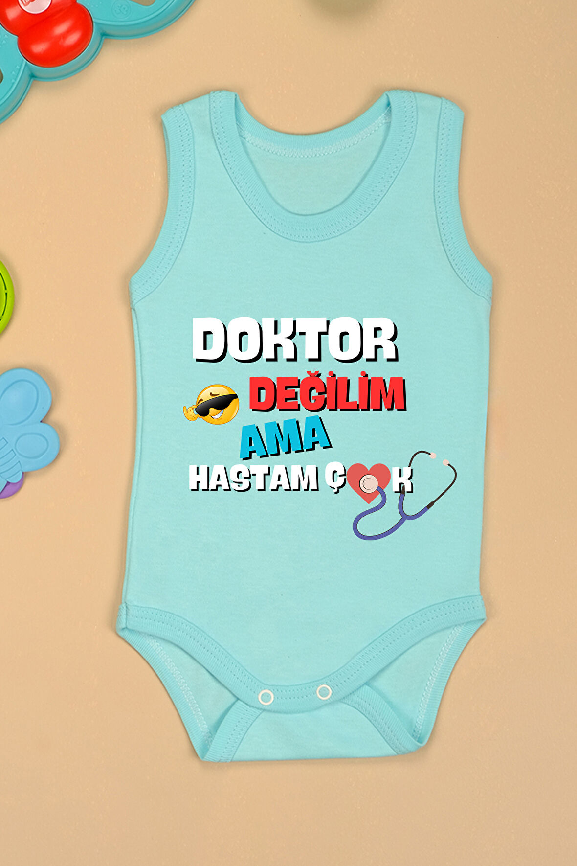 Doktor Değilim Ama Hastam Çok Baskılı Pamuk Atlet Zıbın