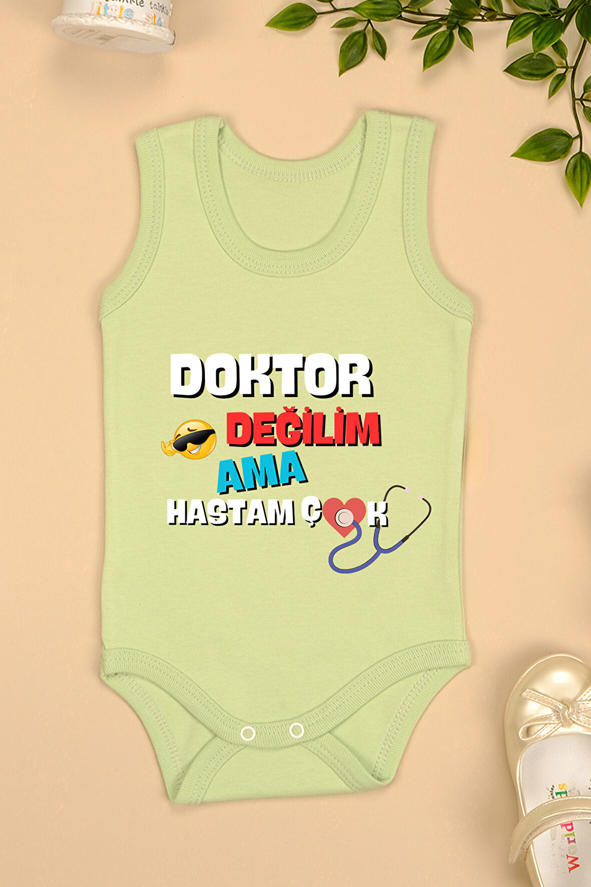 Doktor Değilim Ama Hastam Çok Baskılı Pamuk Atlet Zıbın