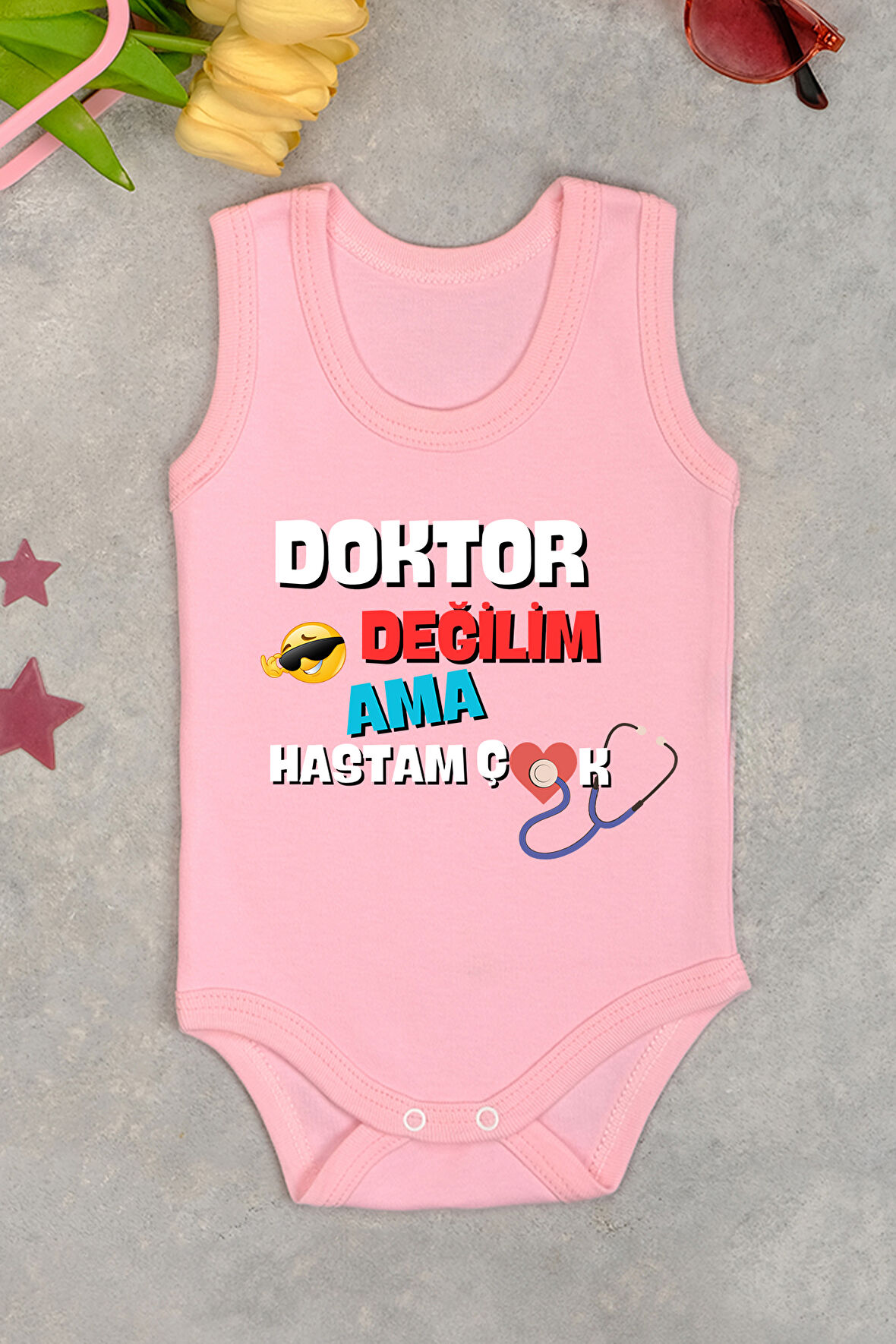 Doktor Değilim Ama Hastam Çok Baskılı Pamuk Atlet Zıbın