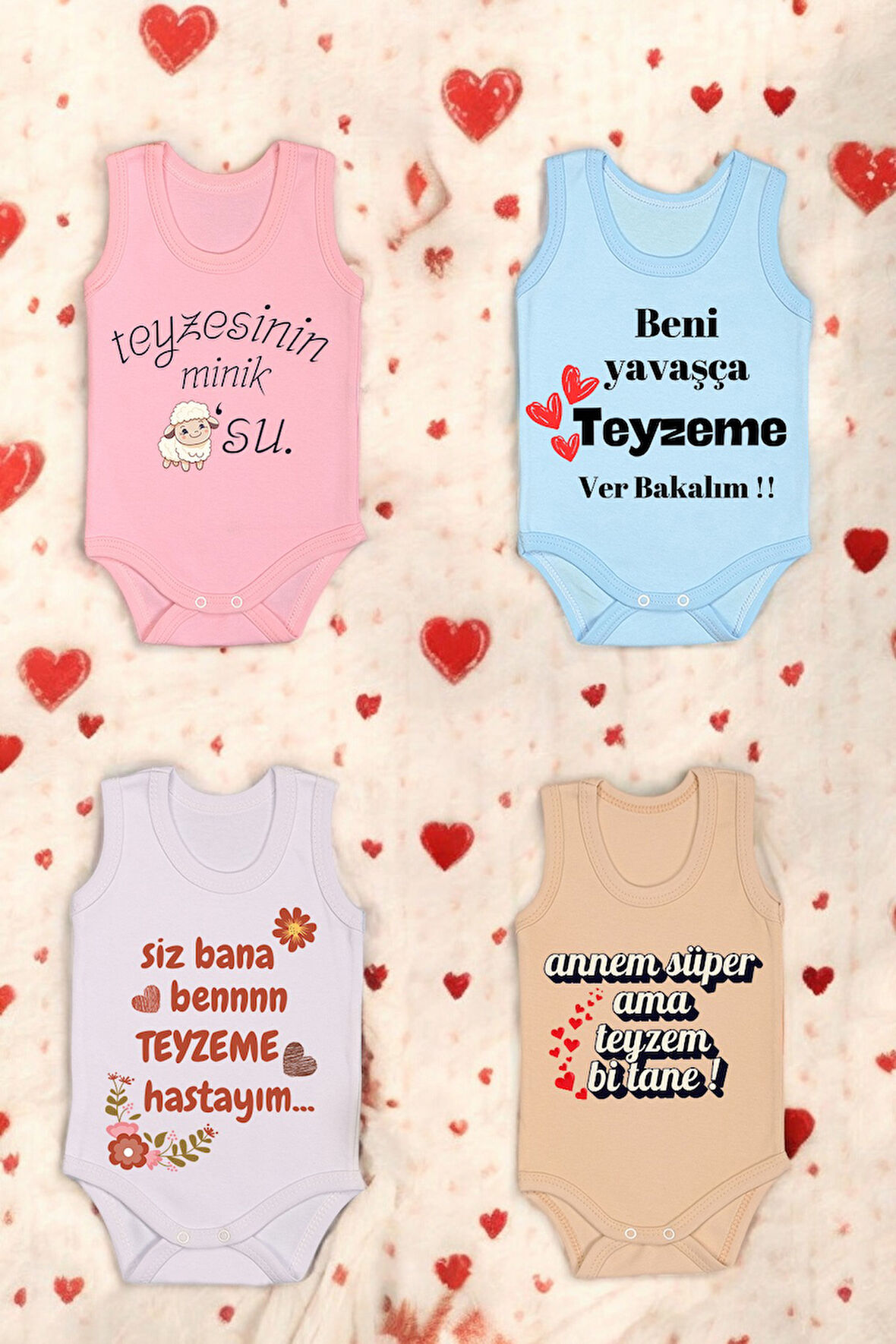 4'lü Paket Teyze Baskılı Pamuk Atlet Zıbın