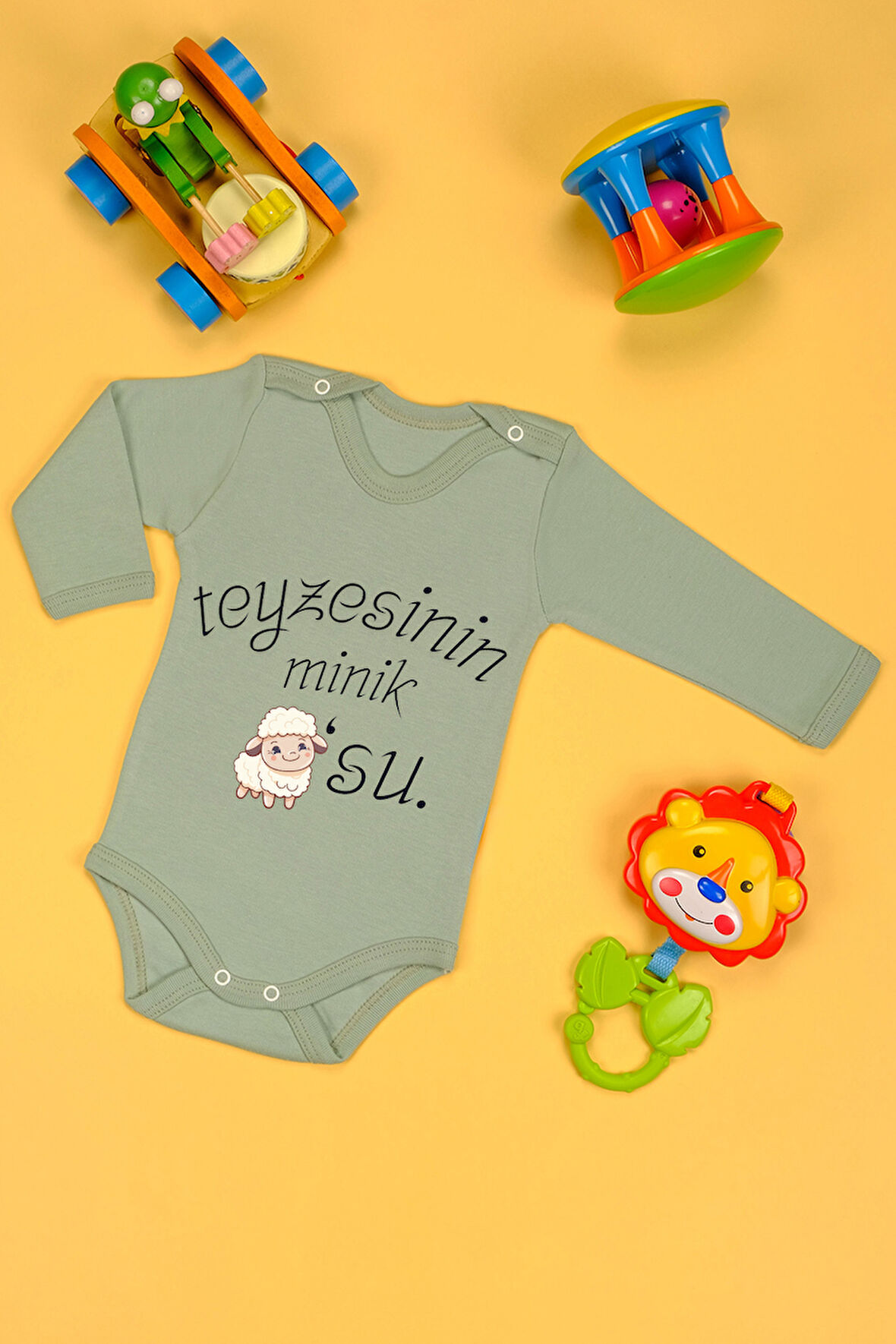 Teyzesinin Kuzusu Baskılı Uzun Kollu Pamuklu Zıbın