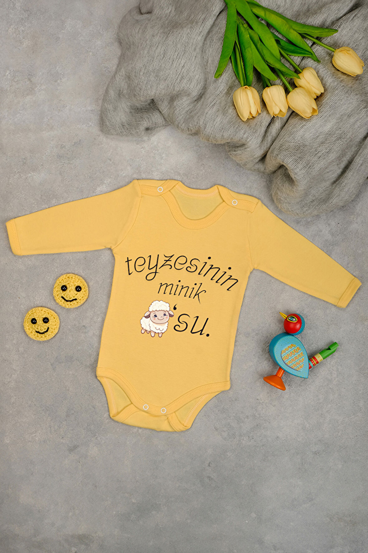 Teyzesinin Kuzusu Baskılı Uzun Kollu Pamuklu Zıbın