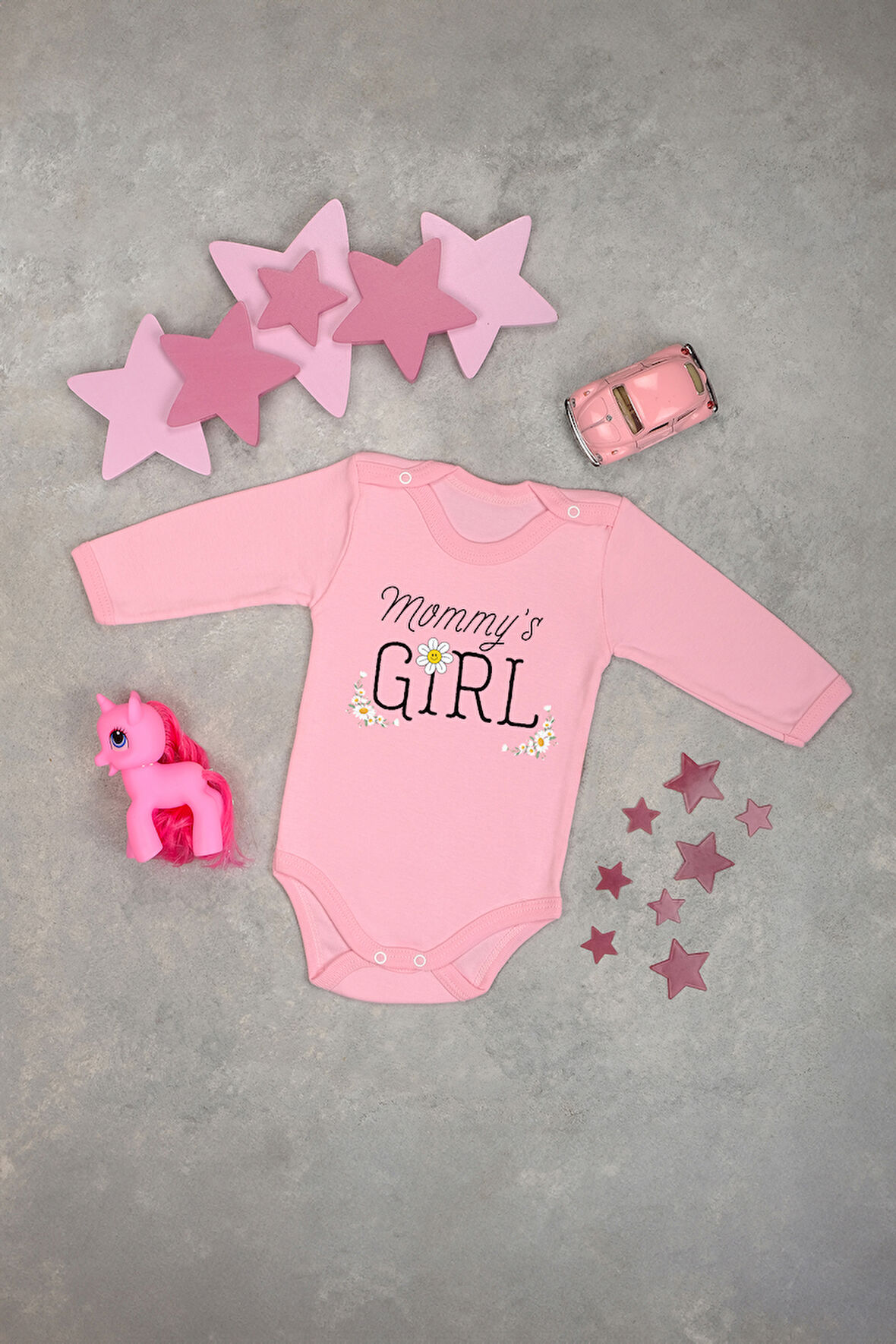 %100 Pamuk Mommy's Girl Yumuşak Baskılı Omuz Çıt Çıt Zıbın