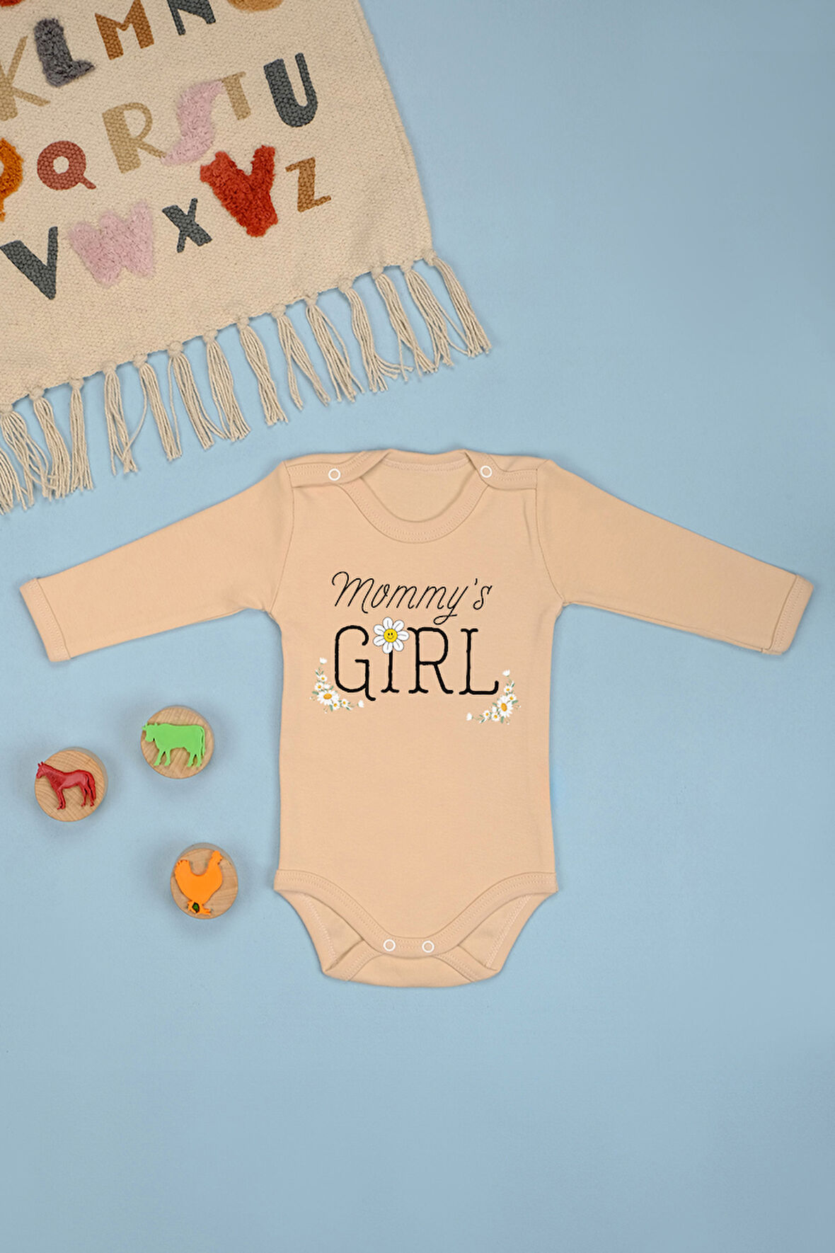 %100 Pamuk Mommy's Girl Yumuşak Baskılı Omuz Çıt Çıt Zıbın