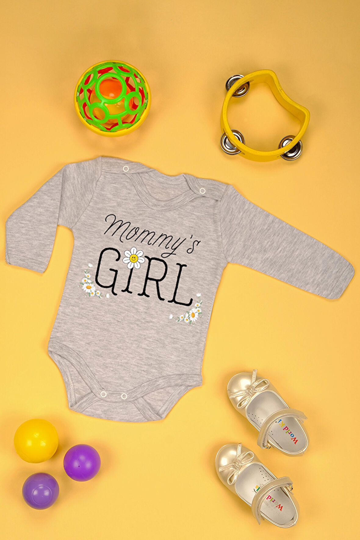 %100 Pamuk Mommy's Girl Yumuşak Baskılı Omuz Çıt Çıt Zıbın