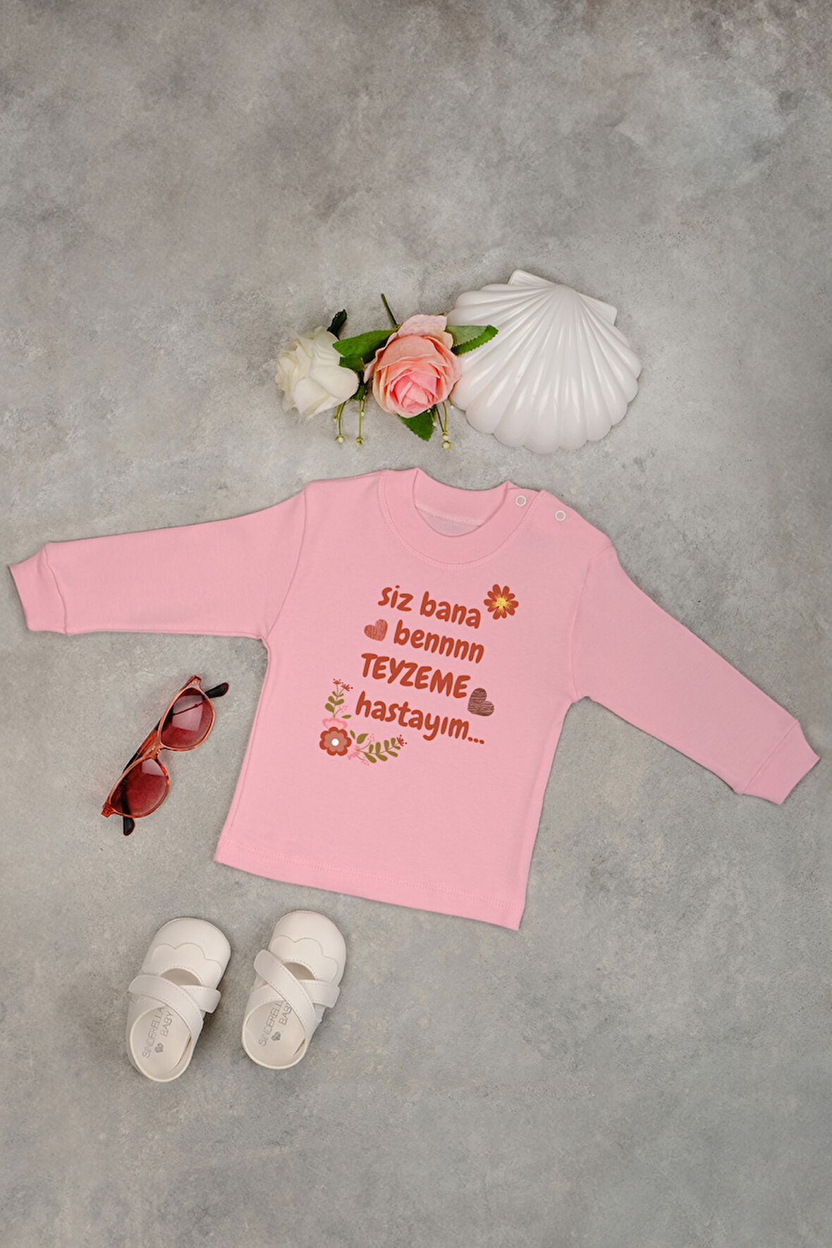 %100 Pamuk Teyzeme Hastayım Yumuşak Baskılı Omuz Çıt Çıt Zıbın