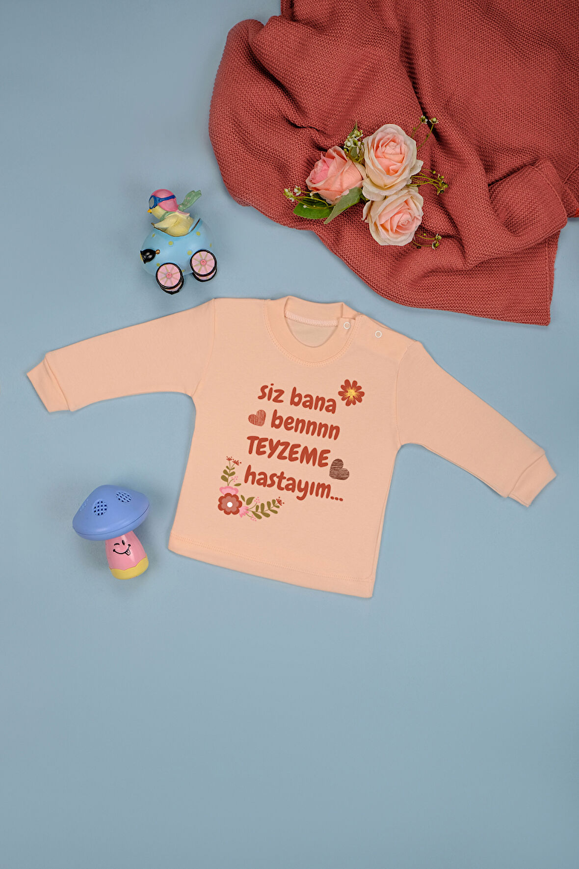 %100 Pamuk Teyzeme Hastayım Yumuşak Baskılı Omuz Çıt Çıt Zıbın