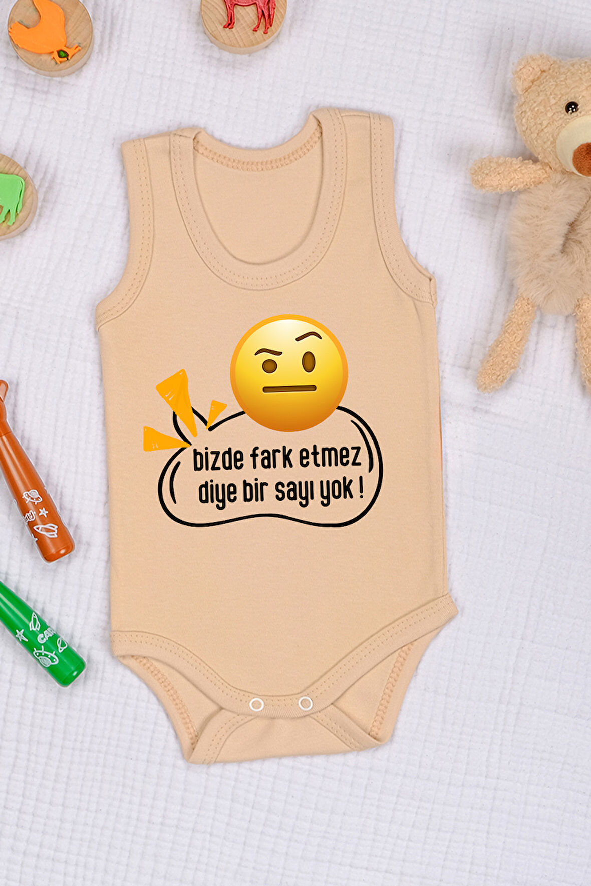 %100 Pamuk Fark Etmez Baskılı Omuz Çıt Çıt Zıbın