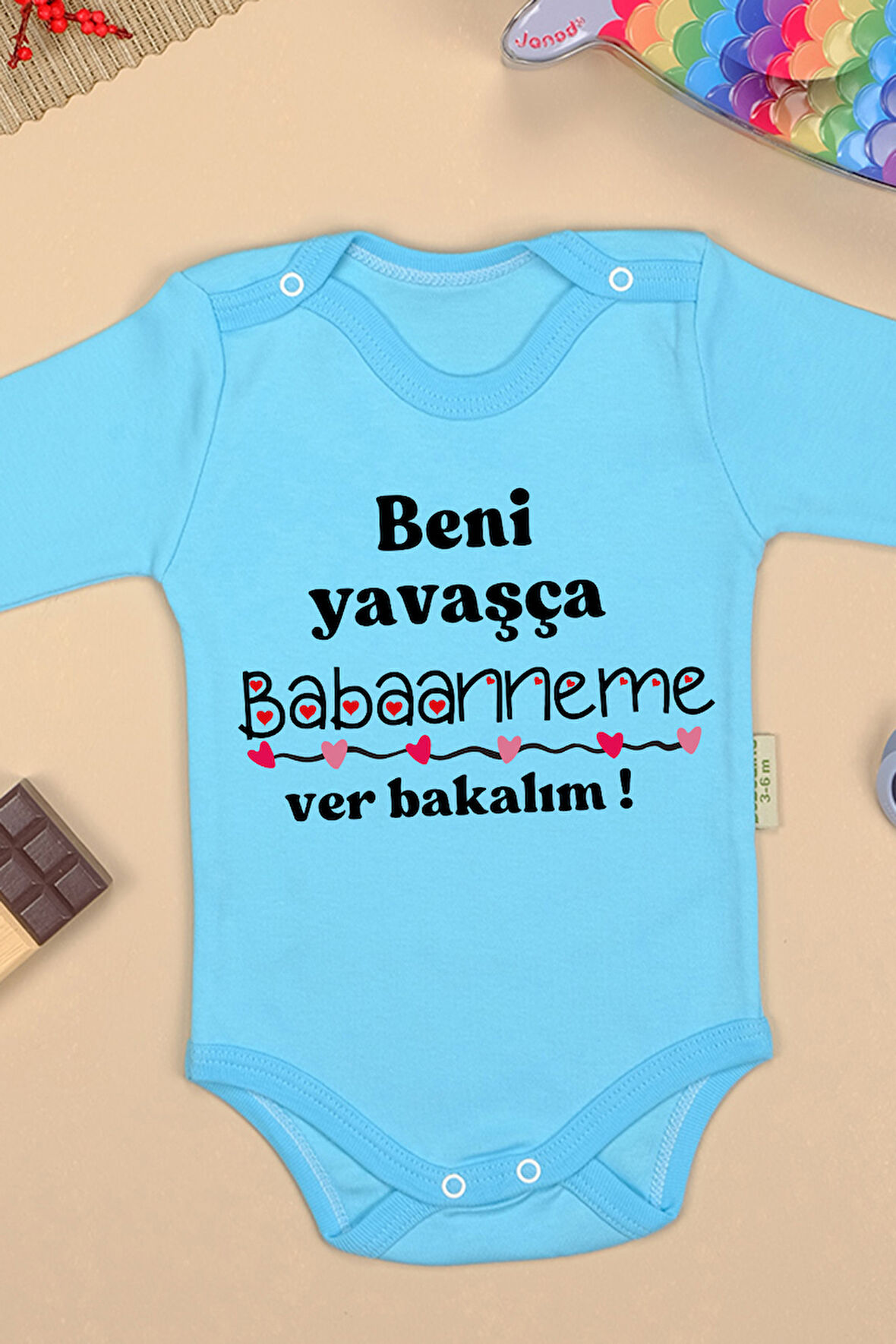 %100 Pamuk Babanne Sevgisi Yumuşak Baskılı Omuz Çıt Çıt Zıbın