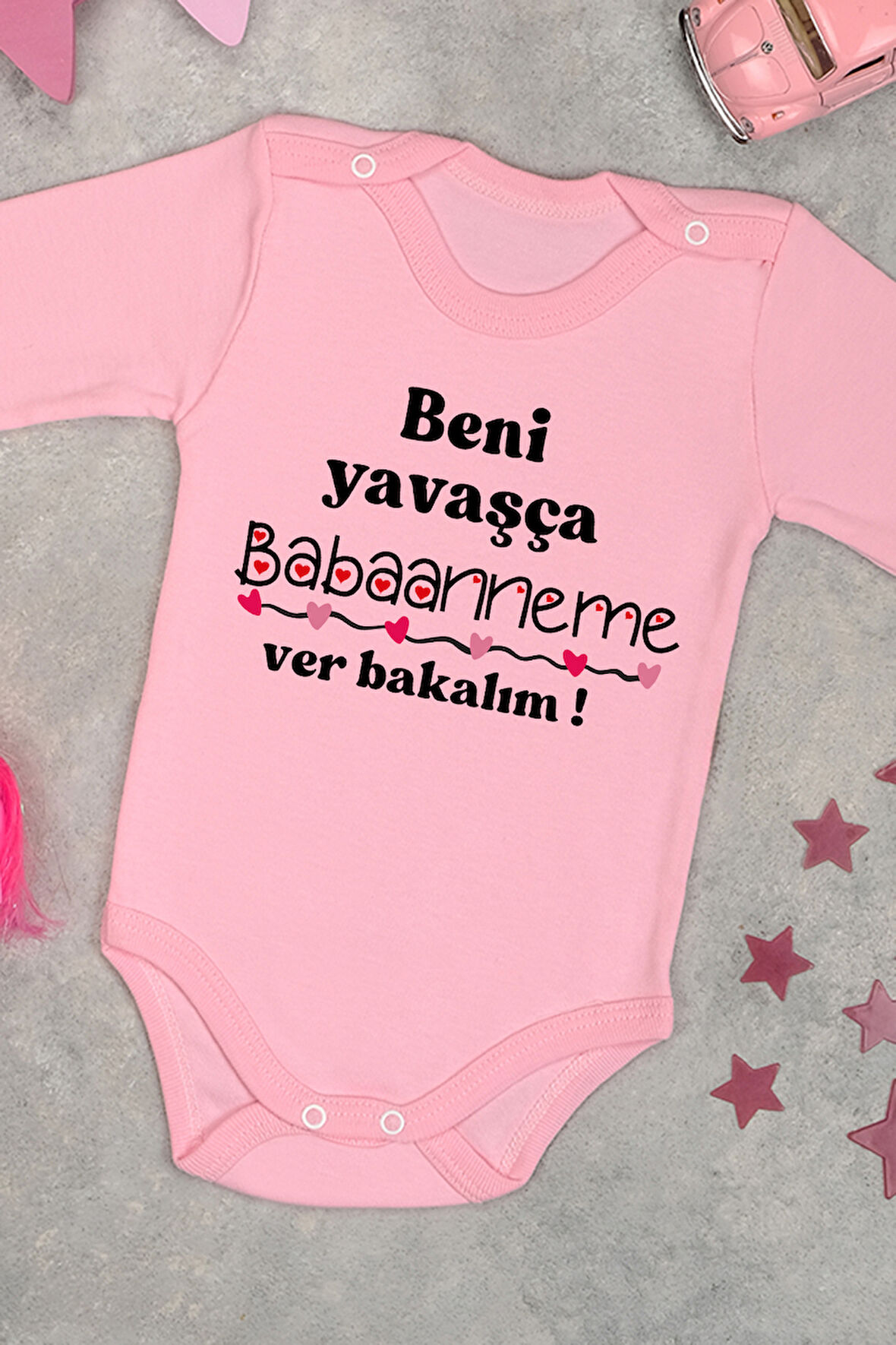 %100 Pamuk Babanne Sevgisi Yumuşak Baskılı Omuz Çıt Çıt Zıbın