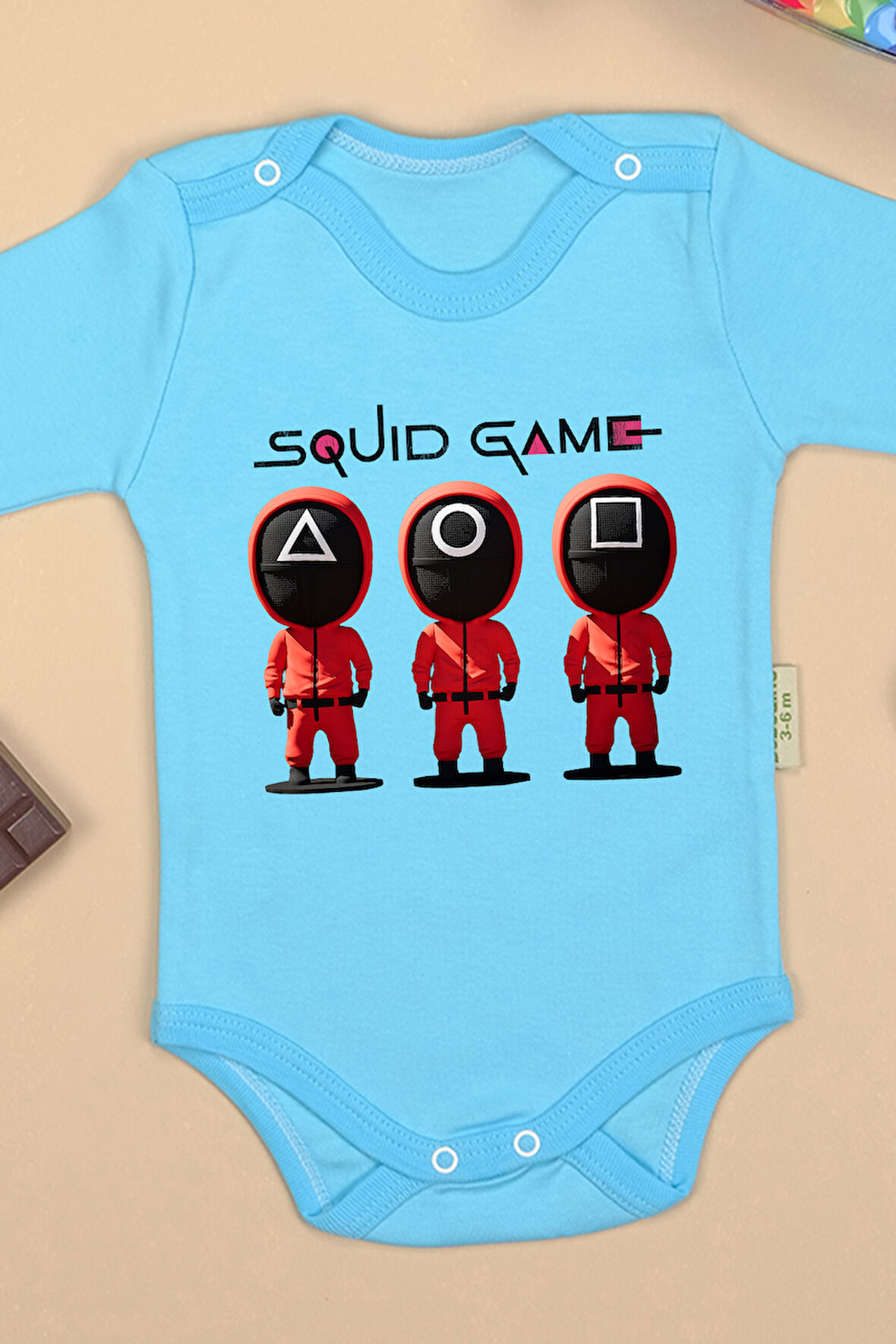 %100 Pamuk Squid Game Baskılı Omuz Çıt Çıt Zıbın