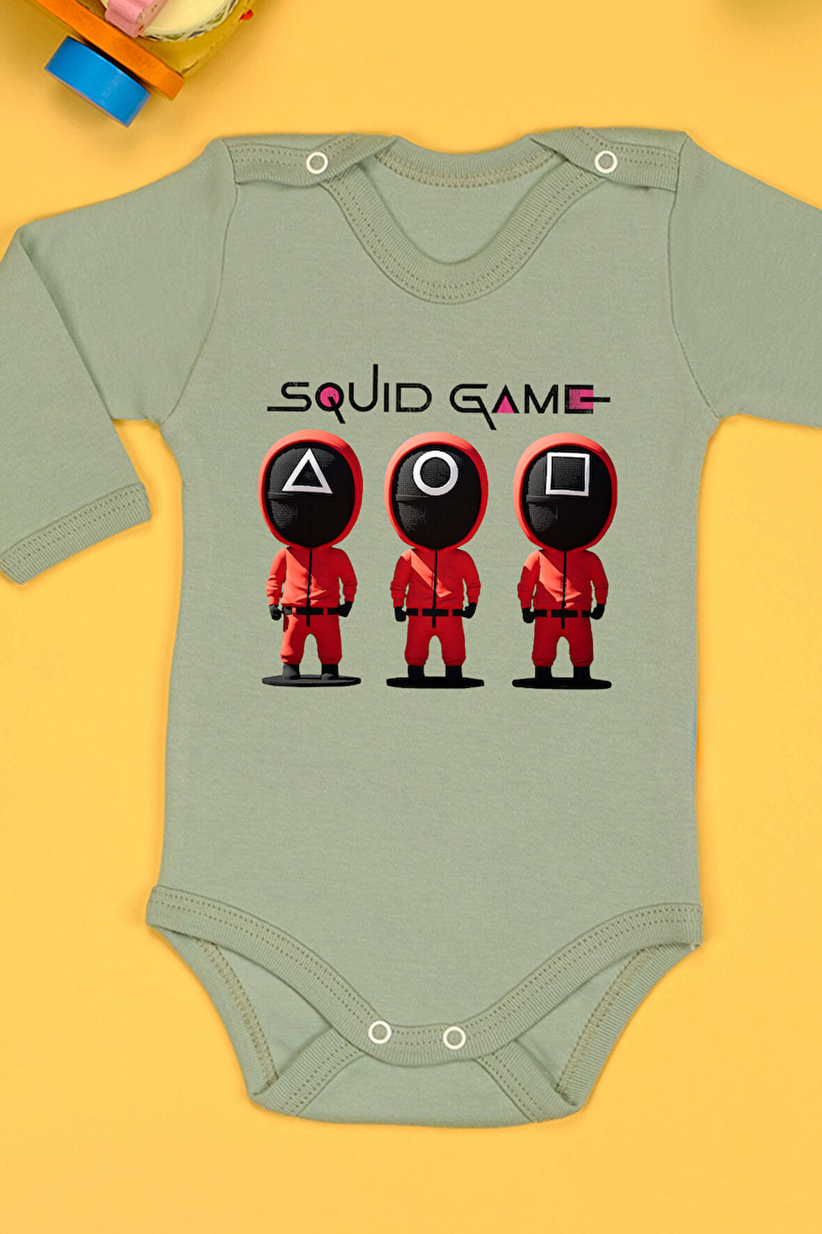 %100 Pamuk Squid Game Baskılı Omuz Çıt Çıt Zıbın