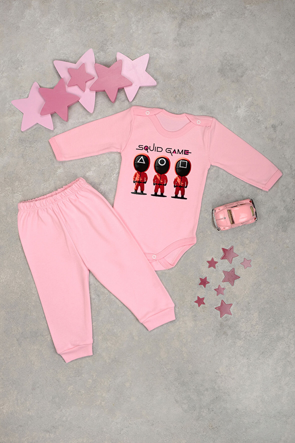%100 Pamuklu Squid Game Baskılı Kız - Erkek Bebek & Çocuk Takım