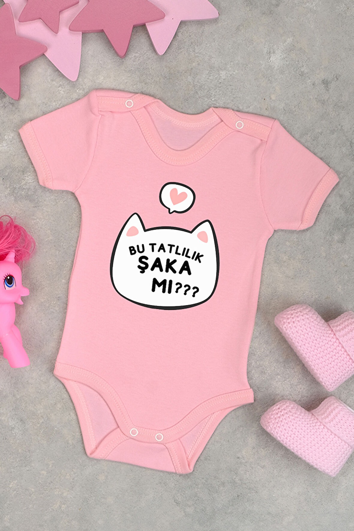 %100 Pamuk Şaka Mı Baskılı Omuz Çıt Çıt Zıbın