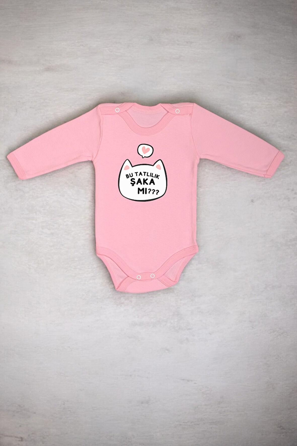 %100 Pamuk Bu Tatlılık Şaka mı Baskılı Omuz Çıt Çıt Zıbın