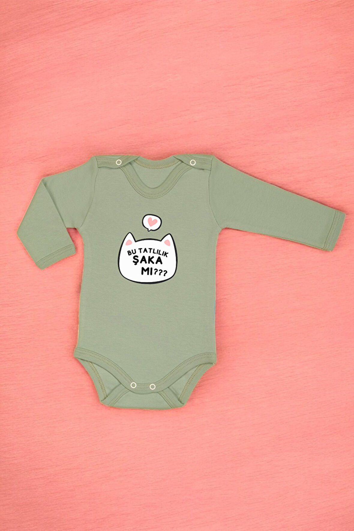 %100 Pamuk Bu Tatlılık Şaka mı Baskılı Omuz Çıt Çıt Zıbın