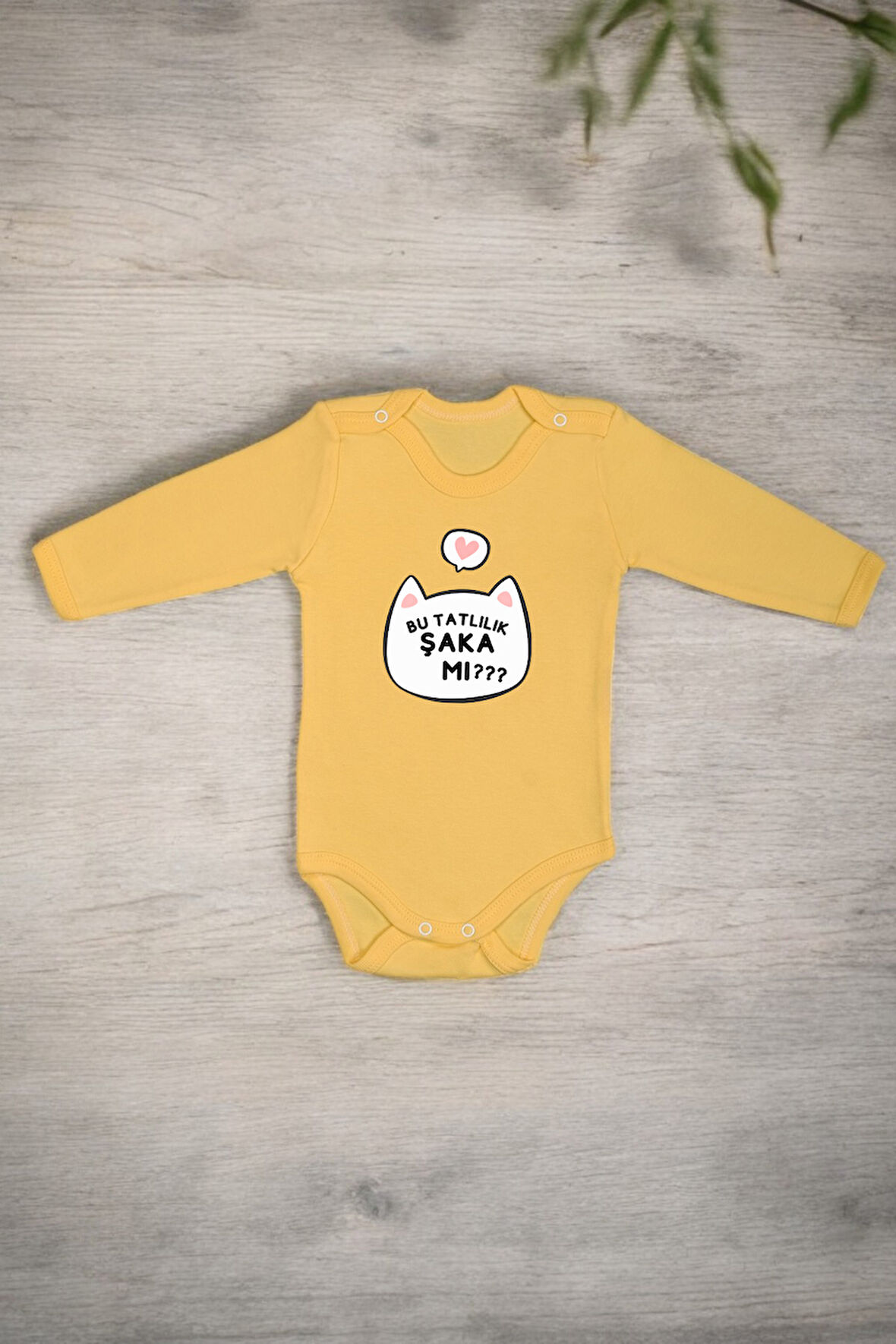 %100 Pamuk Bu Tatlılık Şaka mı Baskılı Omuz Çıt Çıt Zıbın