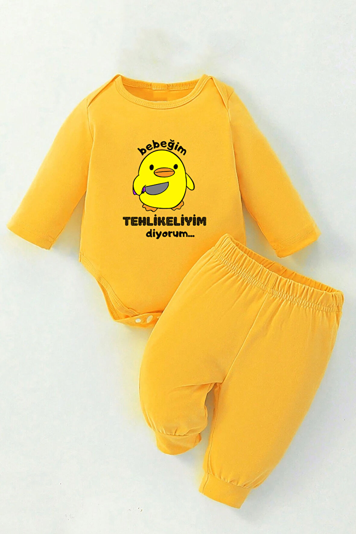 %100 Pamuklu Tehlikeliyim Diyorum Baskılı Kız - Erkek Bebek & Çocuk Takım