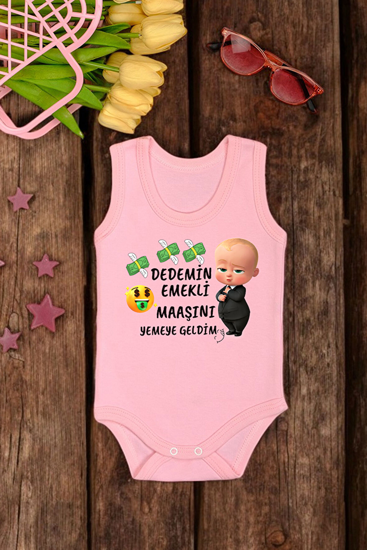 %100 Pamuklu Dedemim Emekli Maaşını Yemeye Geldim Baskılı Yumuşak Doku Baskılı Zıbın & Body