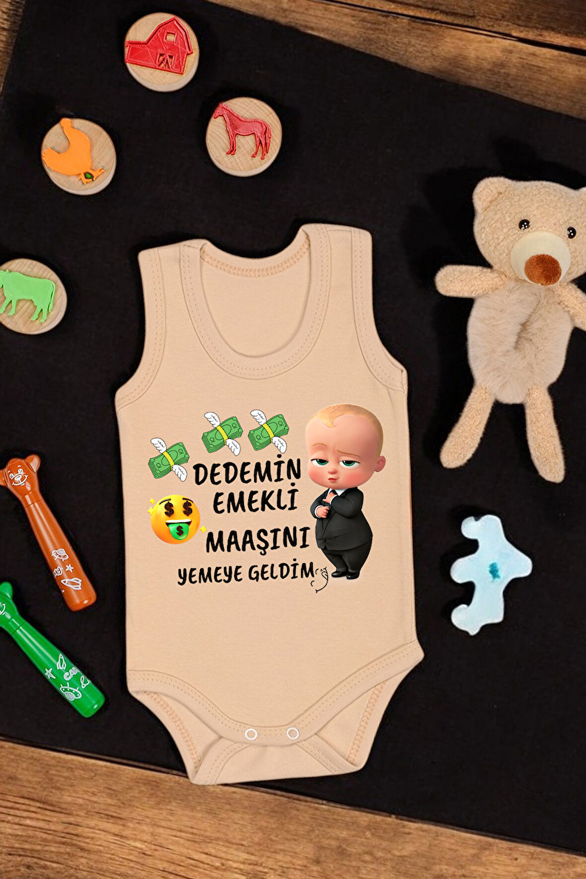 %100 Pamuklu Dedemim Emekli Maaşını Yemeye Geldim Baskılı Yumuşak Doku Baskılı Zıbın & Body