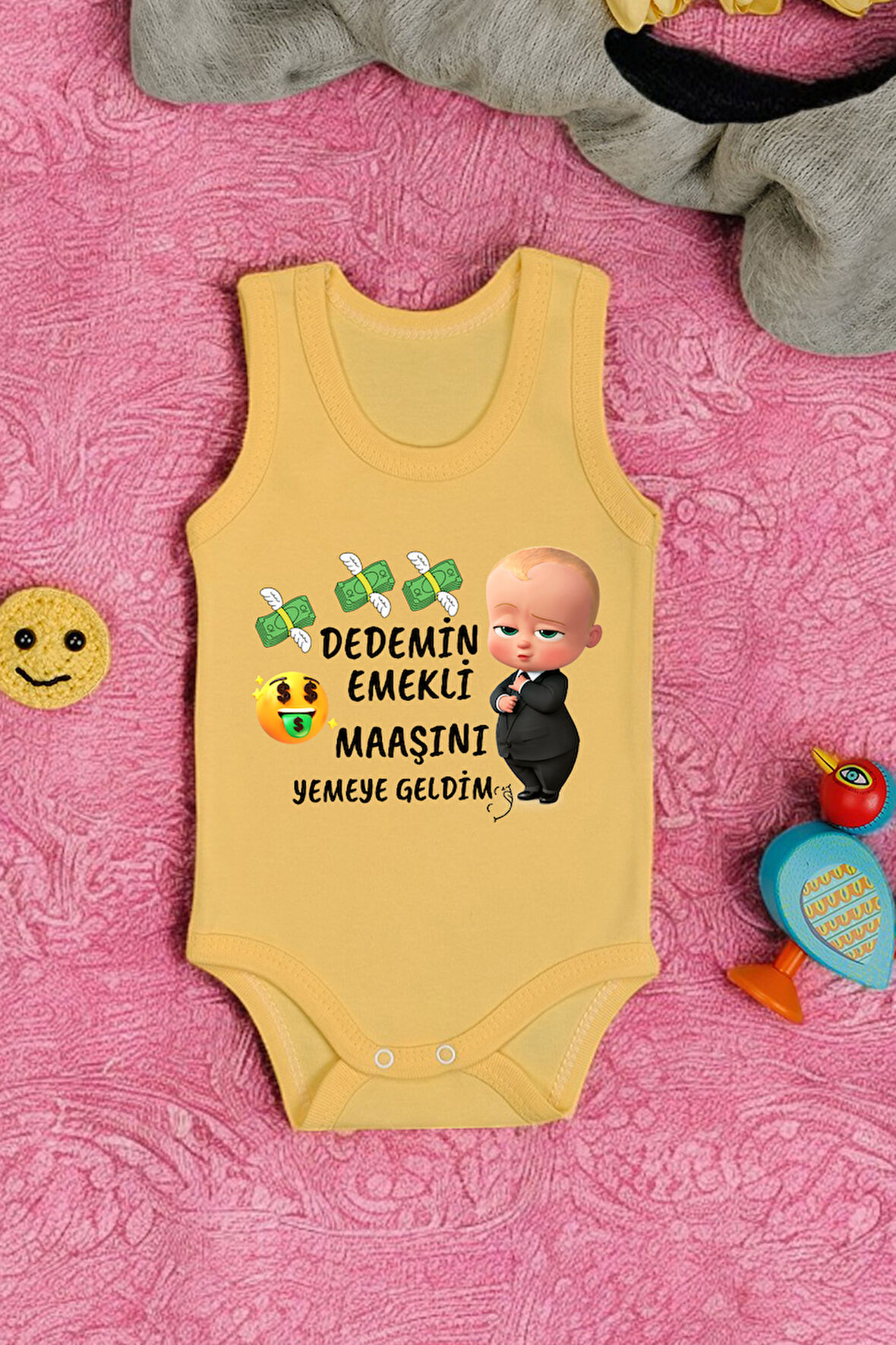 %100 Pamuklu Dedemim Emekli Maaşını Yemeye Geldim Baskılı Yumuşak Doku Baskılı Zıbın & Body