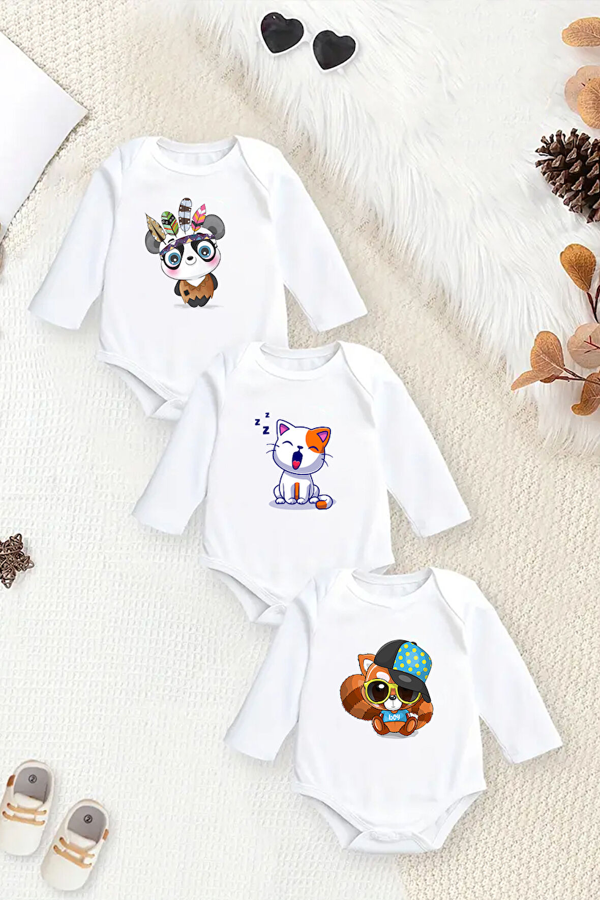 %100 Pamuklu Figür Desenli Baskılı Yumuşak Doku 3'lü Paket Baskılı Zıbın & Body