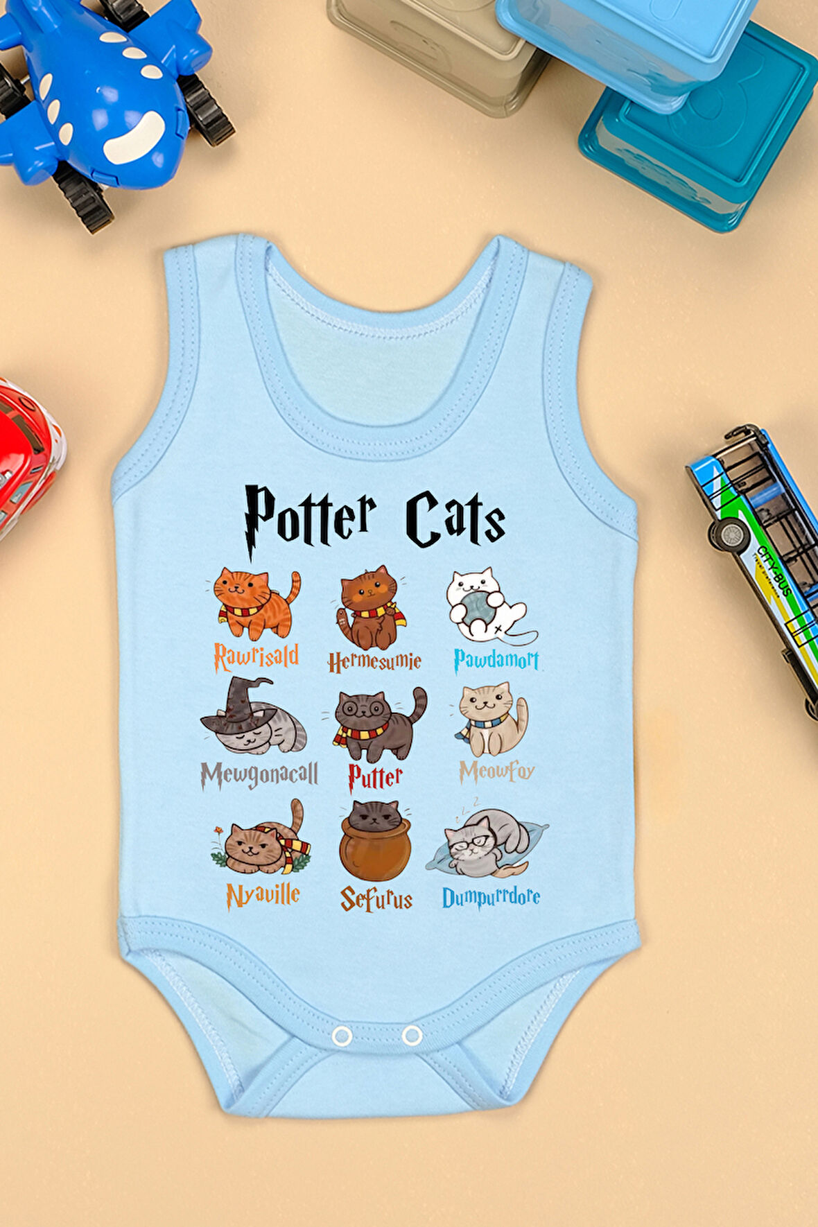 %100 Pamuklu Potter Cats Baskılı Yumuşak Doku Baskılı Zıbın & Body