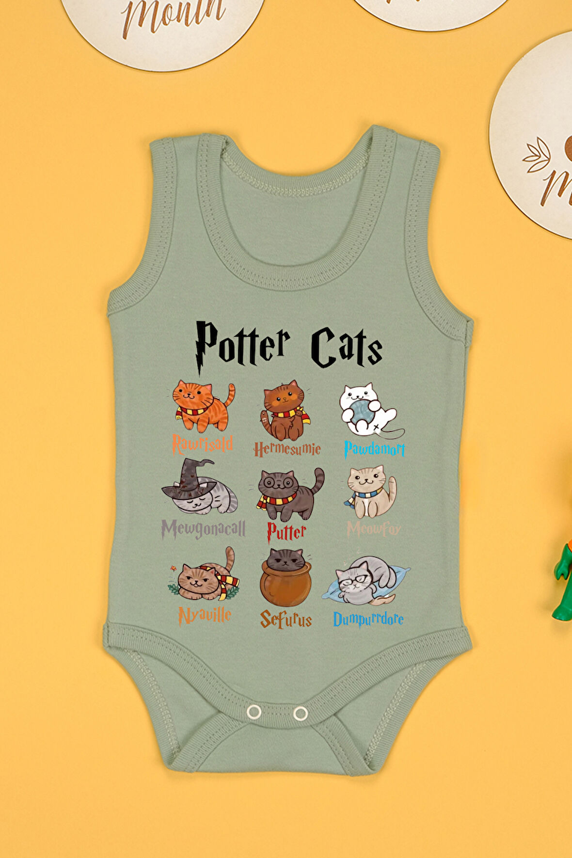 %100 Pamuklu Potter Cats Baskılı Yumuşak Doku Baskılı Zıbın & Body