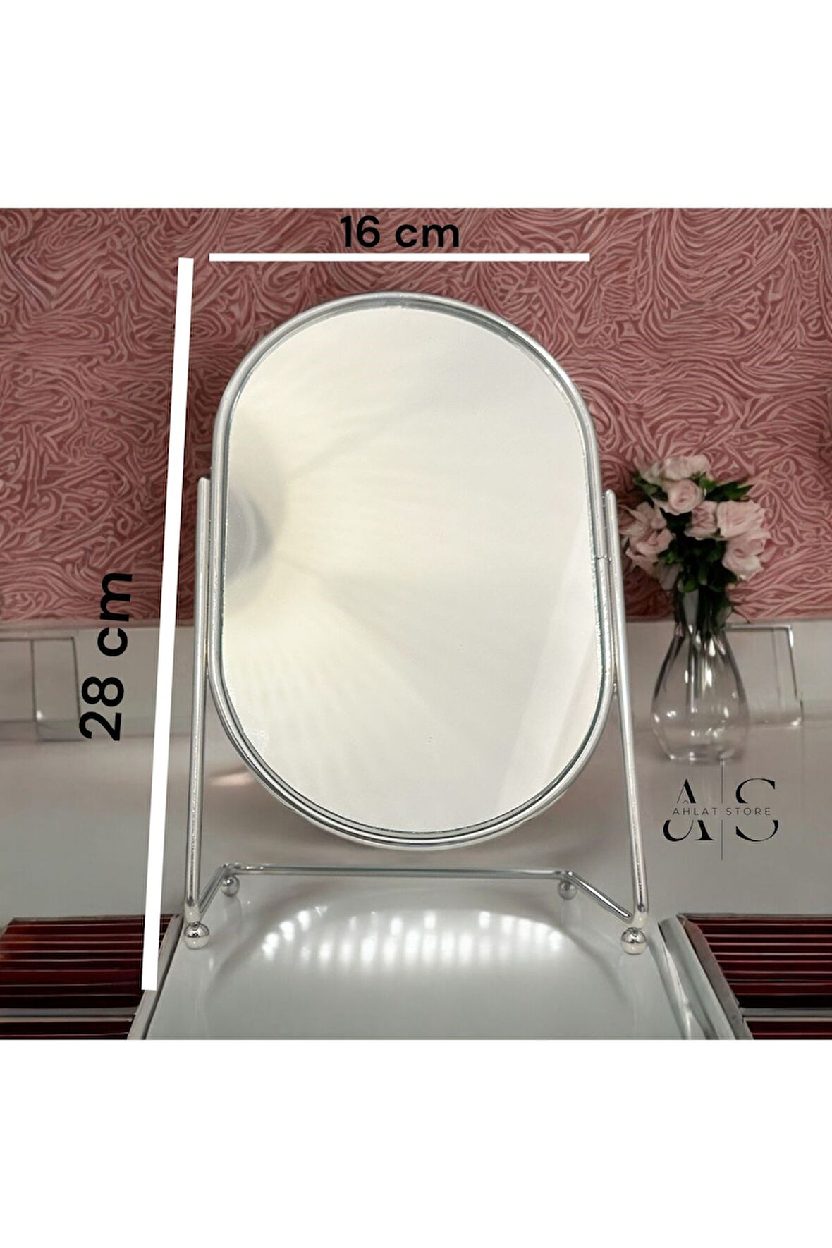 Krom Büyük Boy Makyaj Aynası Metal Masa Aynası 28 cm