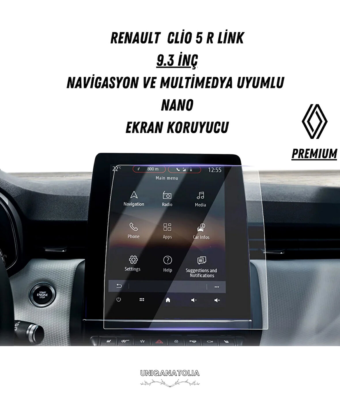 Renault Clio 5 R Link 9.3 İnç Navigasyon ve Multimedya Uyumlu Nano Ekran Koruyucu