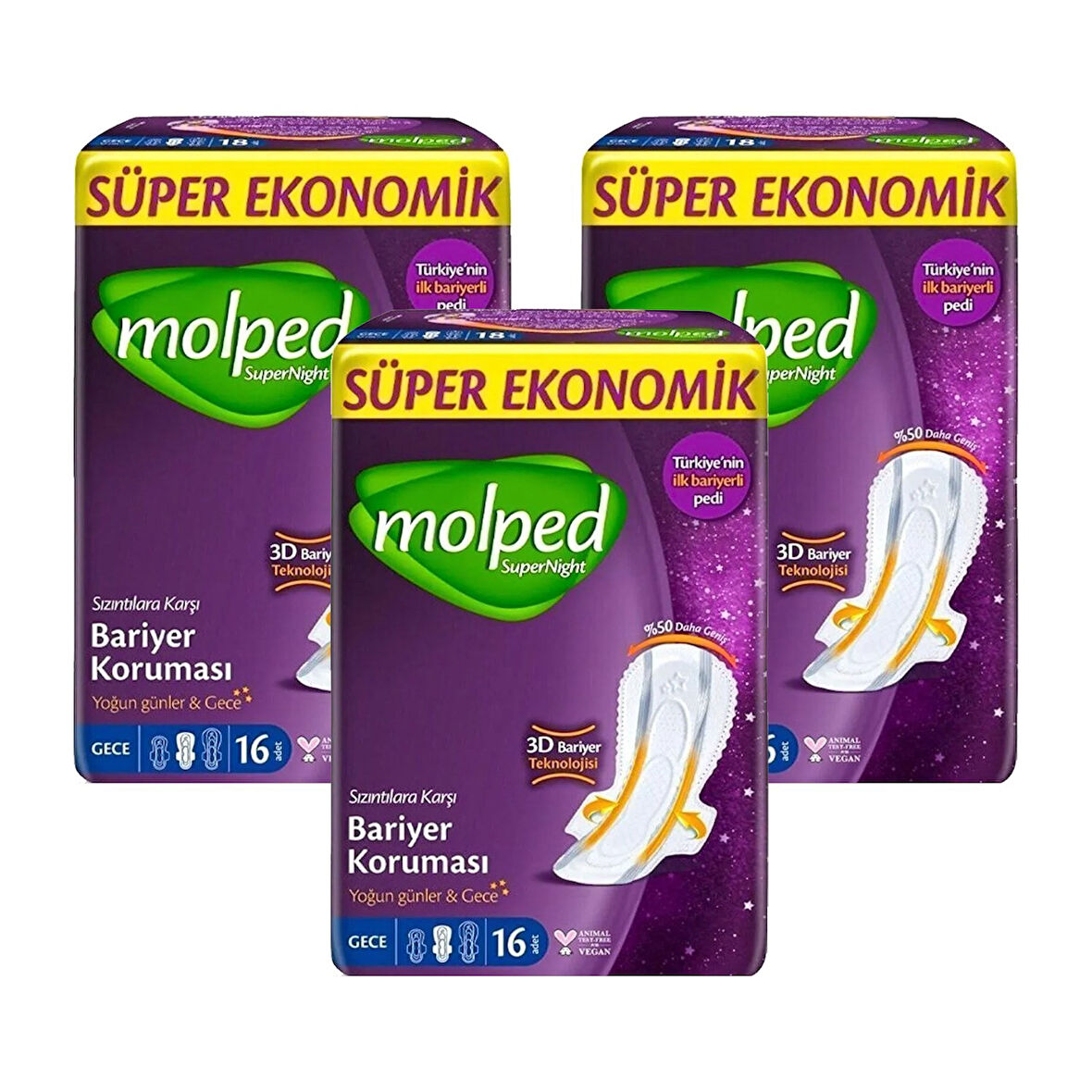 Molped Supernight Gece Bariyer Koruması 16 lı Gece x 3 Adet