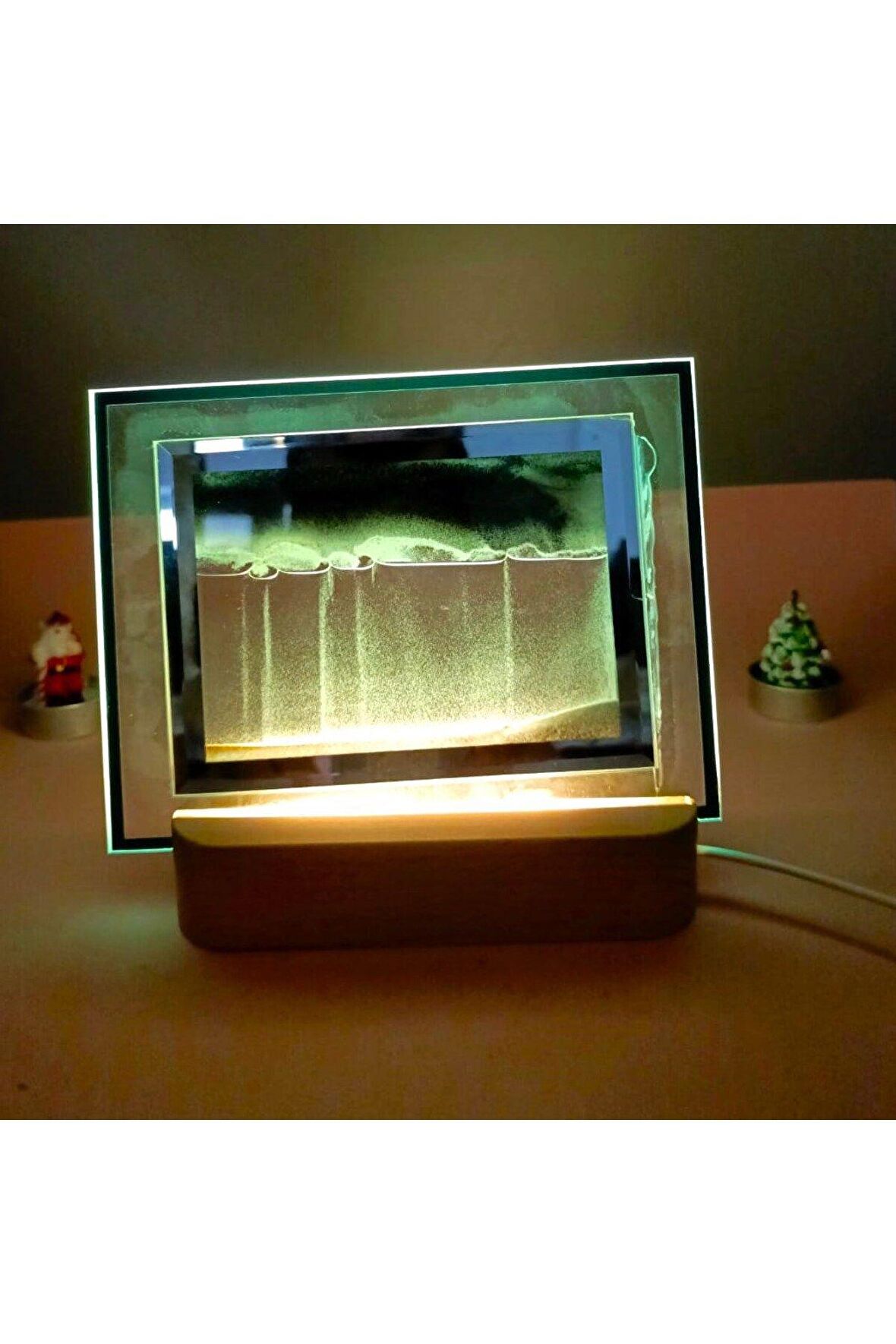 3D Led Işıklı Kum Saati Gece Lambası Kum Sanatı Siyah
